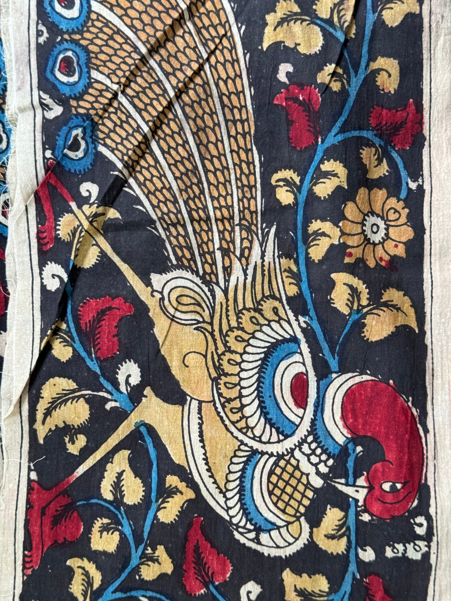 Hand painted pen kalamkari cotton border fabric