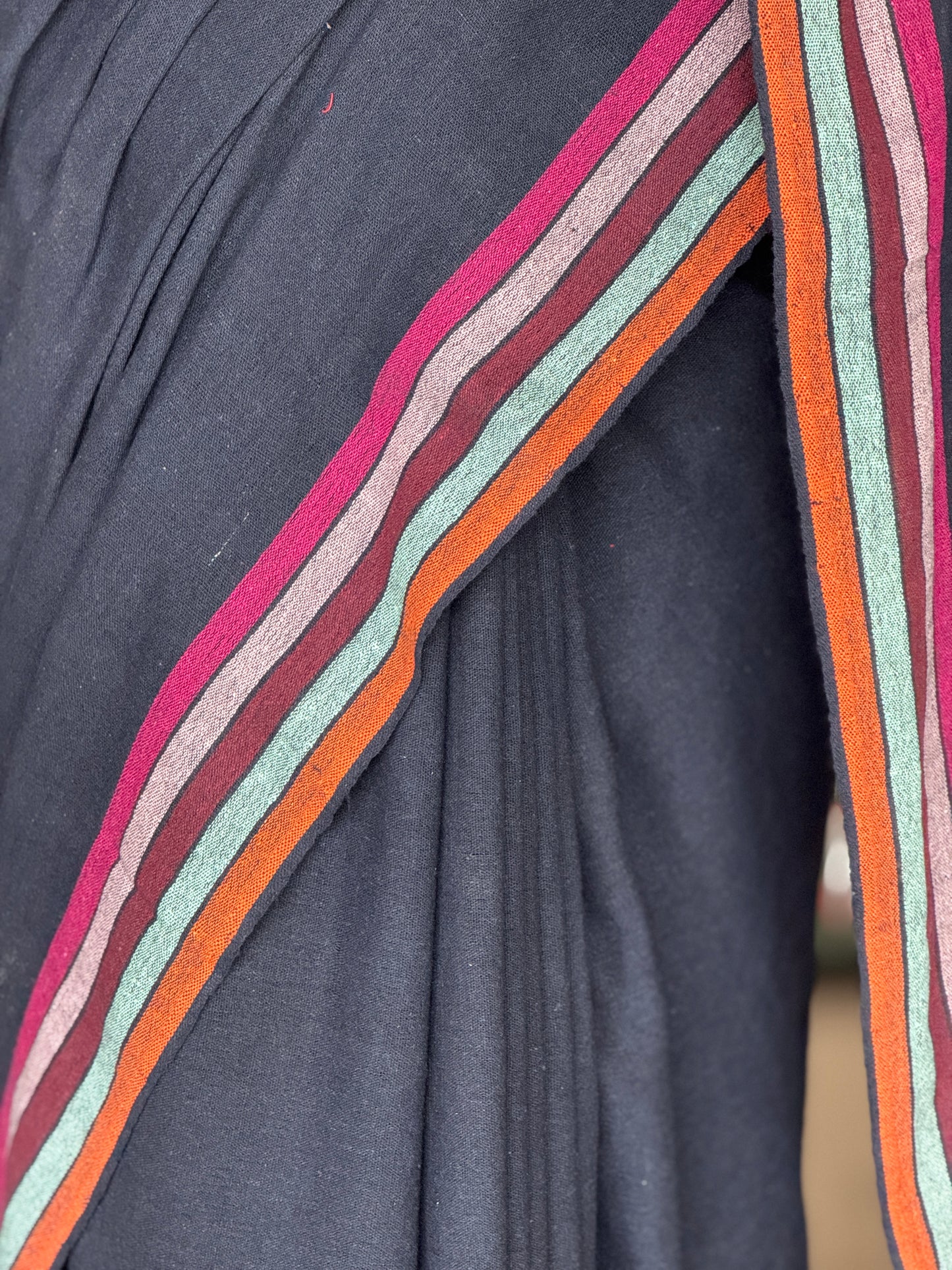 Kala cotton hand woven saree with mirror embroidery on palla and colorful borders - multiple shades available