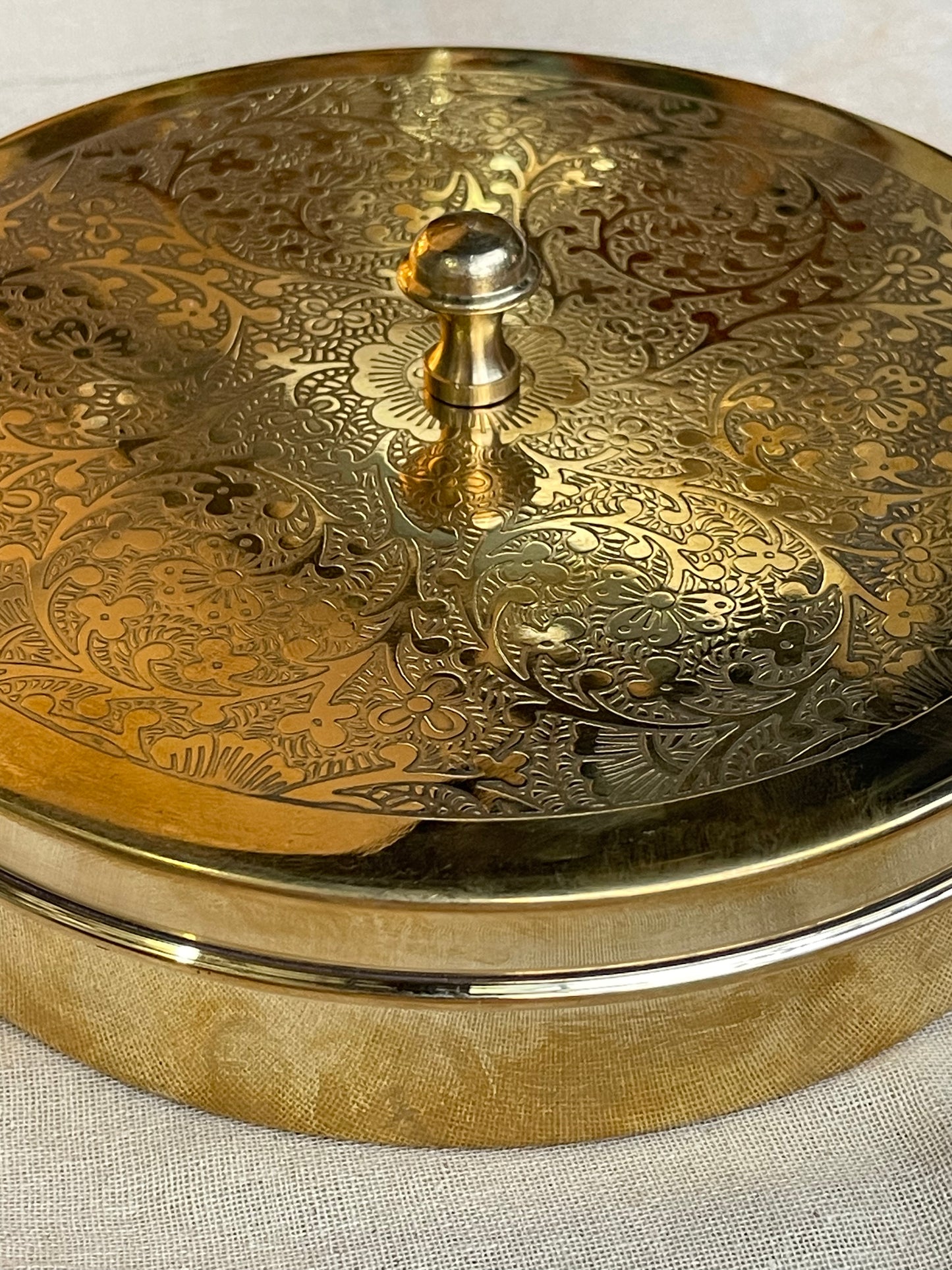 Brass 7 inches spice masala box - with 7 jars and a spoon