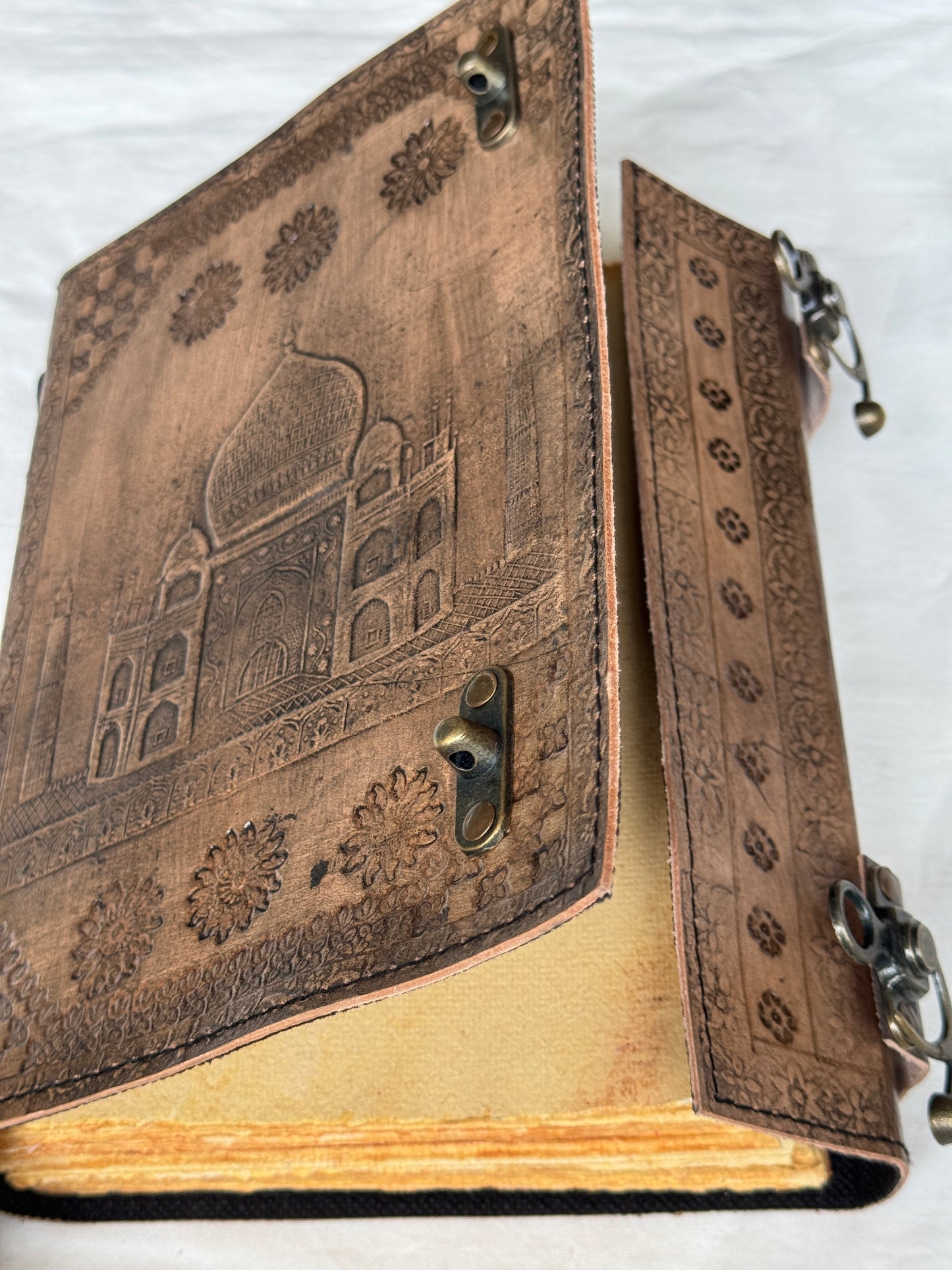 Deckle edged Leather embossed handcrafted notebook with thick handmade papers - 10 x 7 in