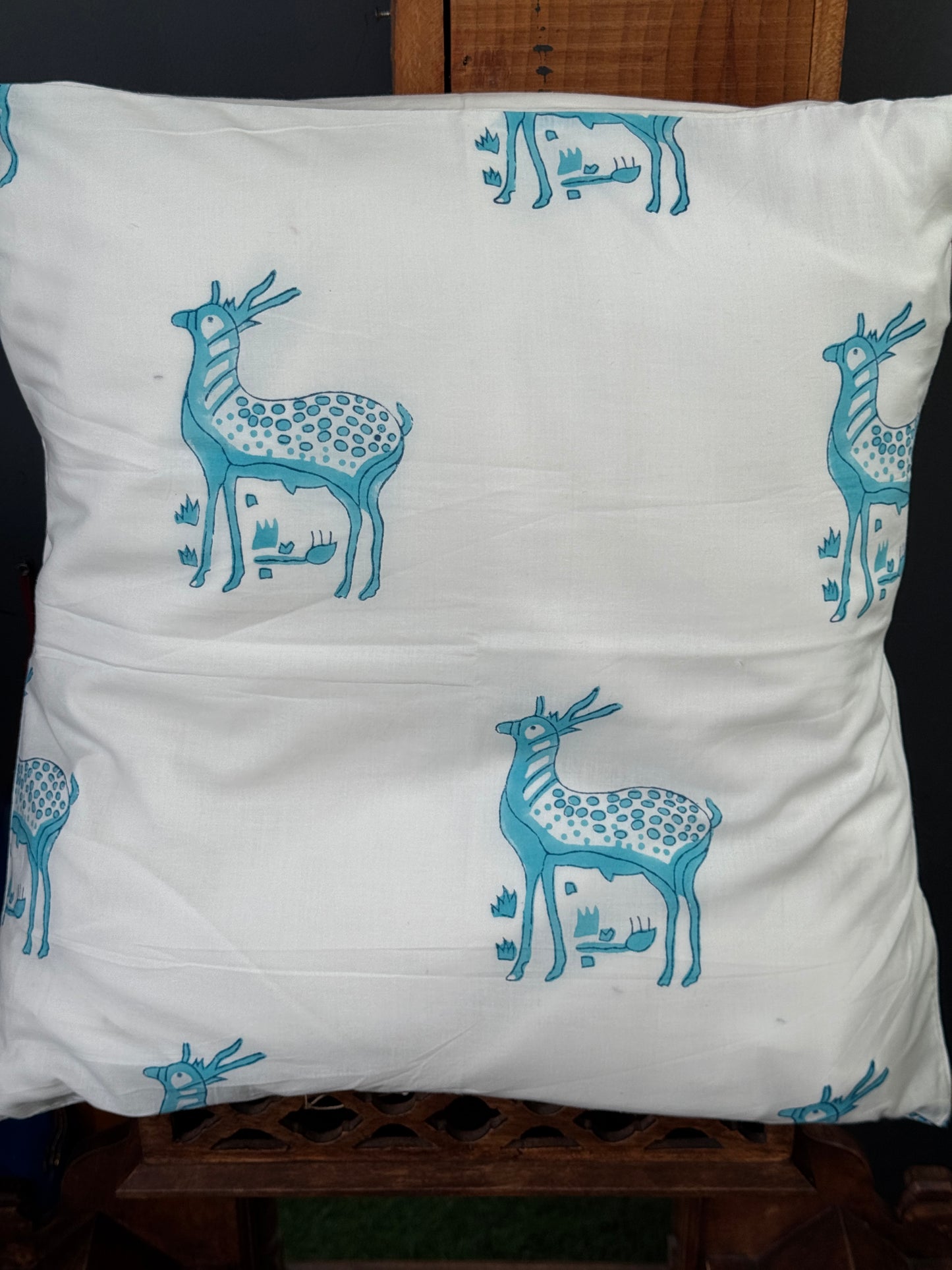 20 x 20 inch hand block printed cotton cushion cover