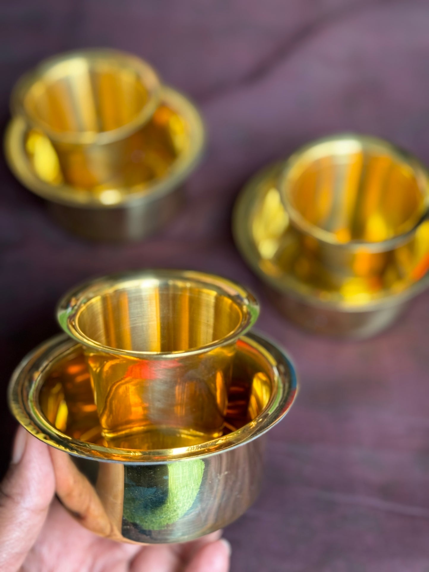 Brass coffee dabara set - tumbler and base cup