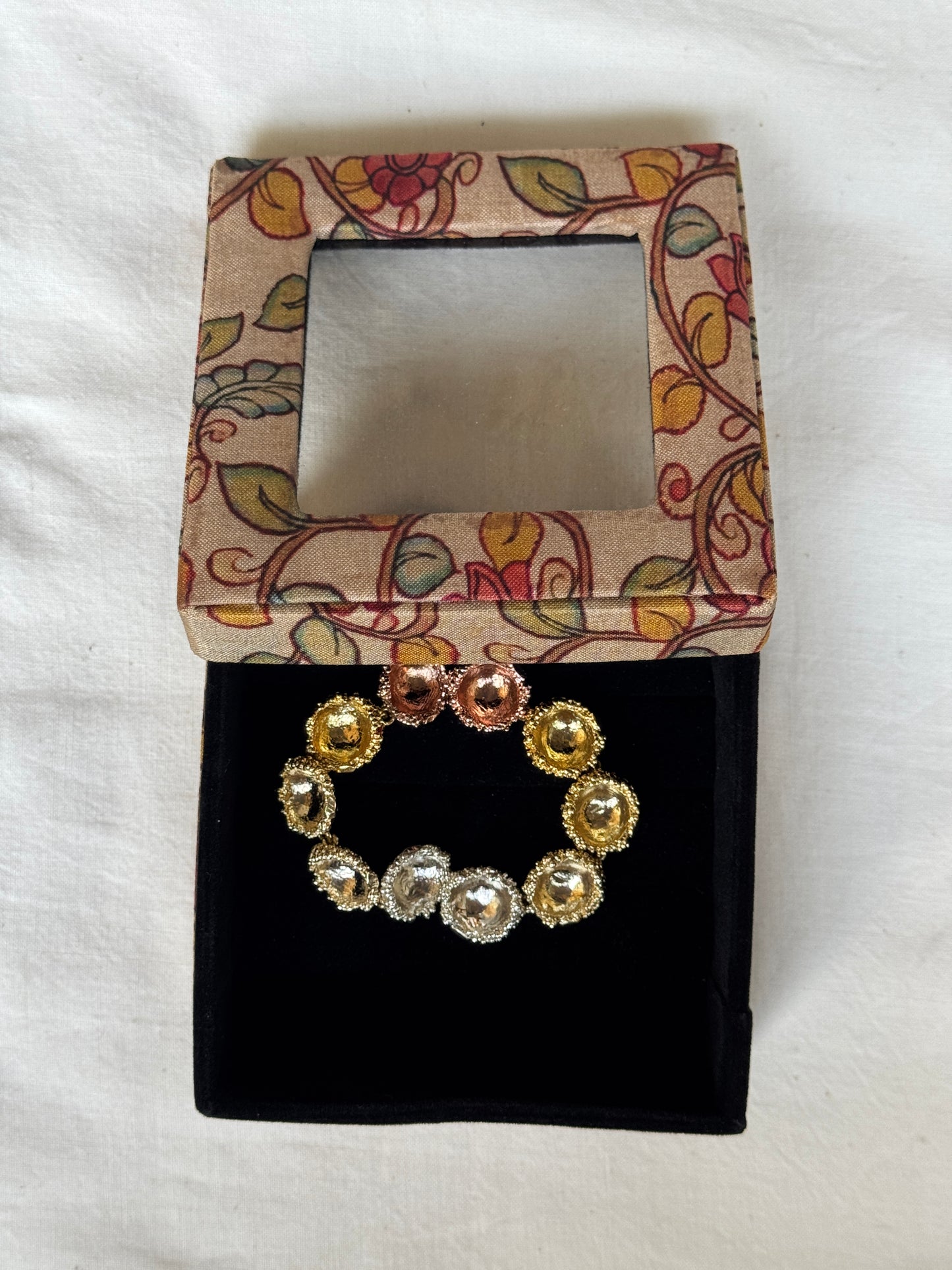 Finger rings / Ear rings organizer / gift box - hand block printed fabric wrapped box handcrafted with see through top