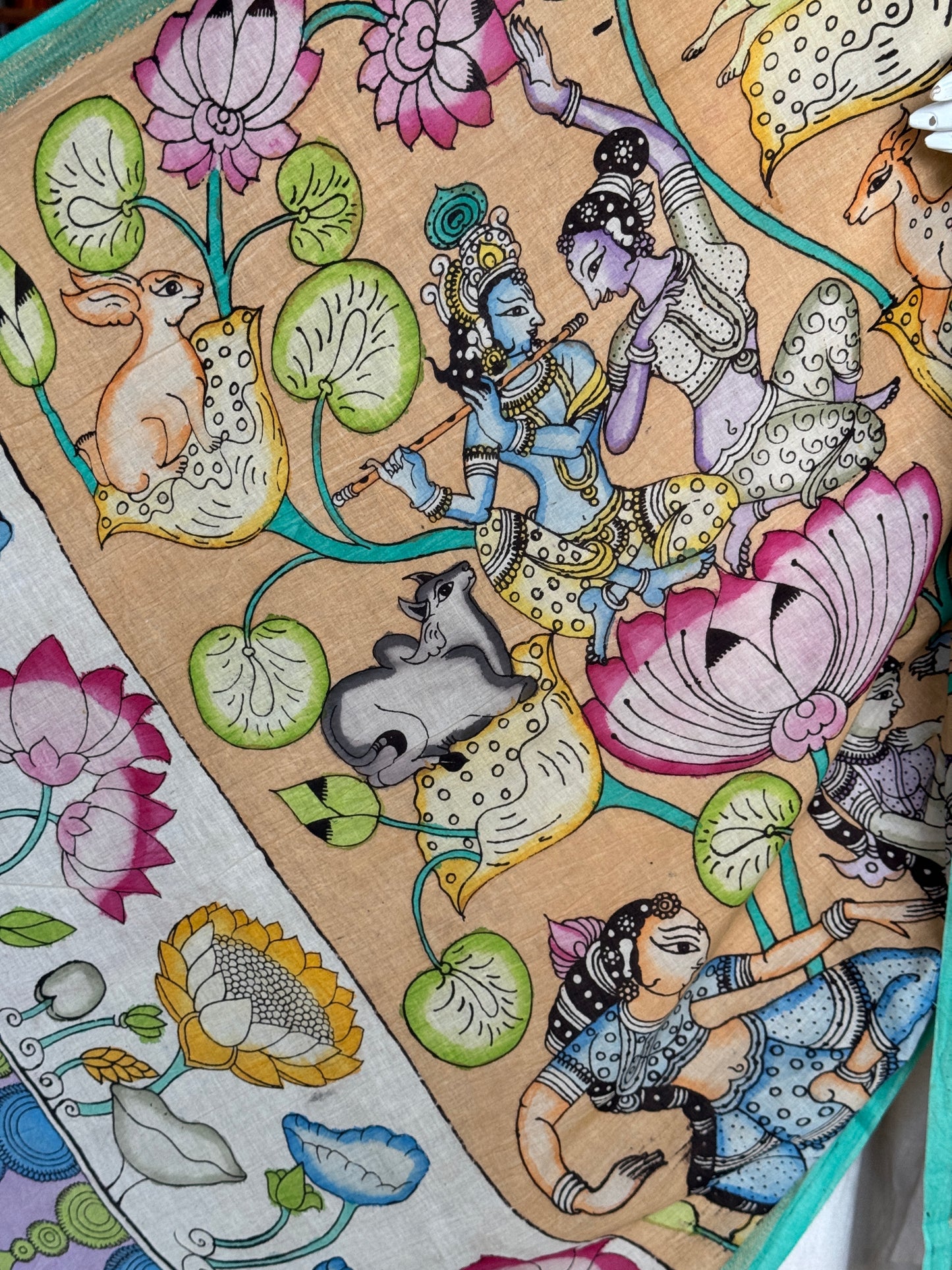 Pen Kalamkari hand painted cotton dupatta