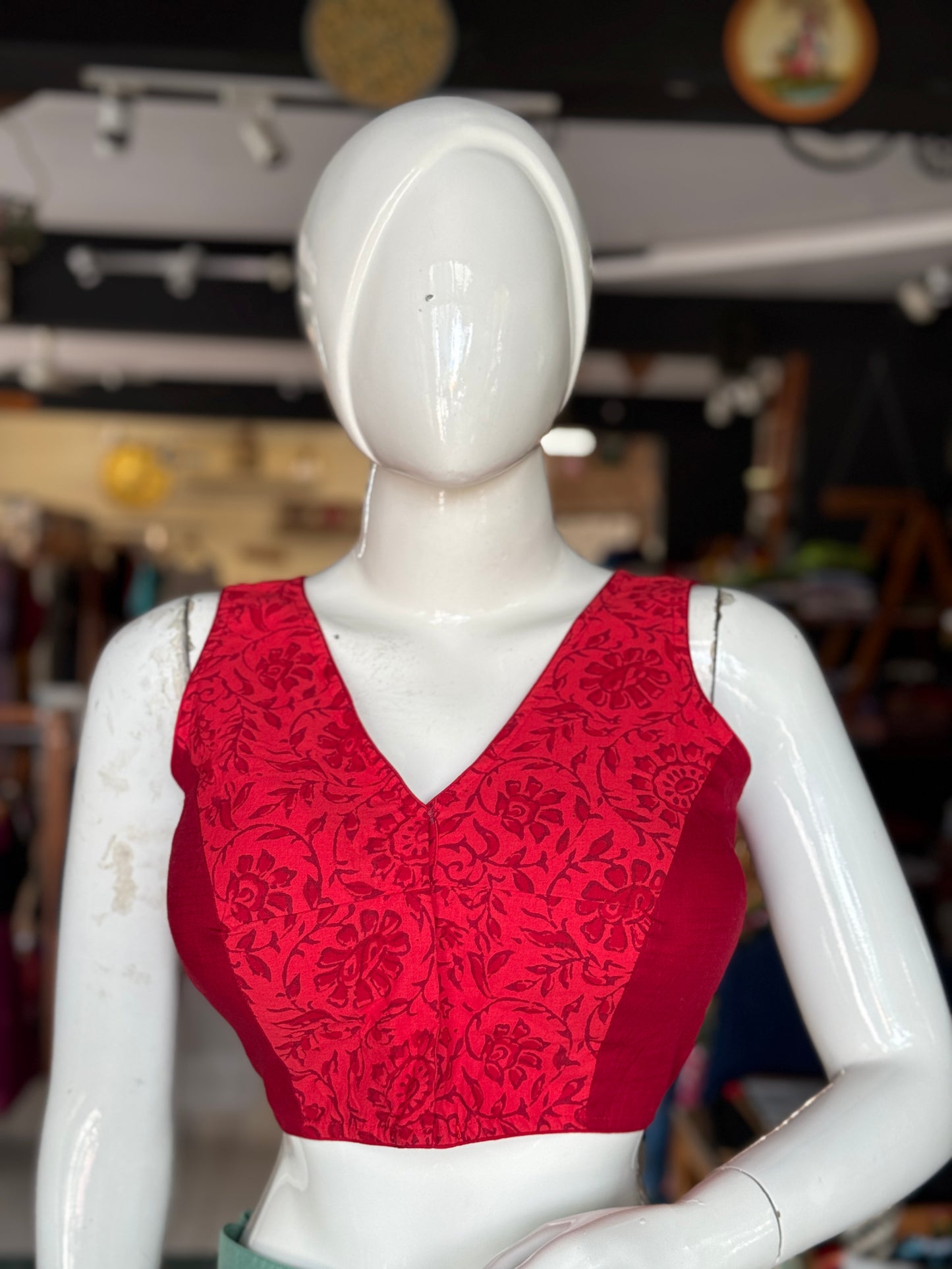Princess cut cotton hand block printed sleeveless blouse - multiple designs available