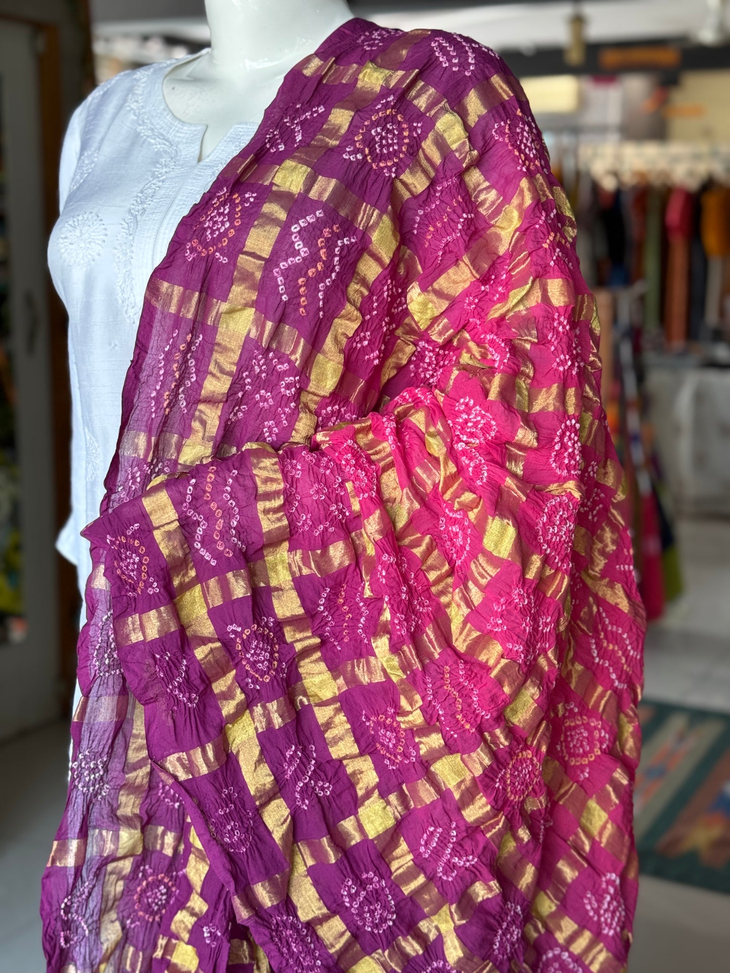 Pink n purple - hand tie n dye bandini cotton gharchola dupatta