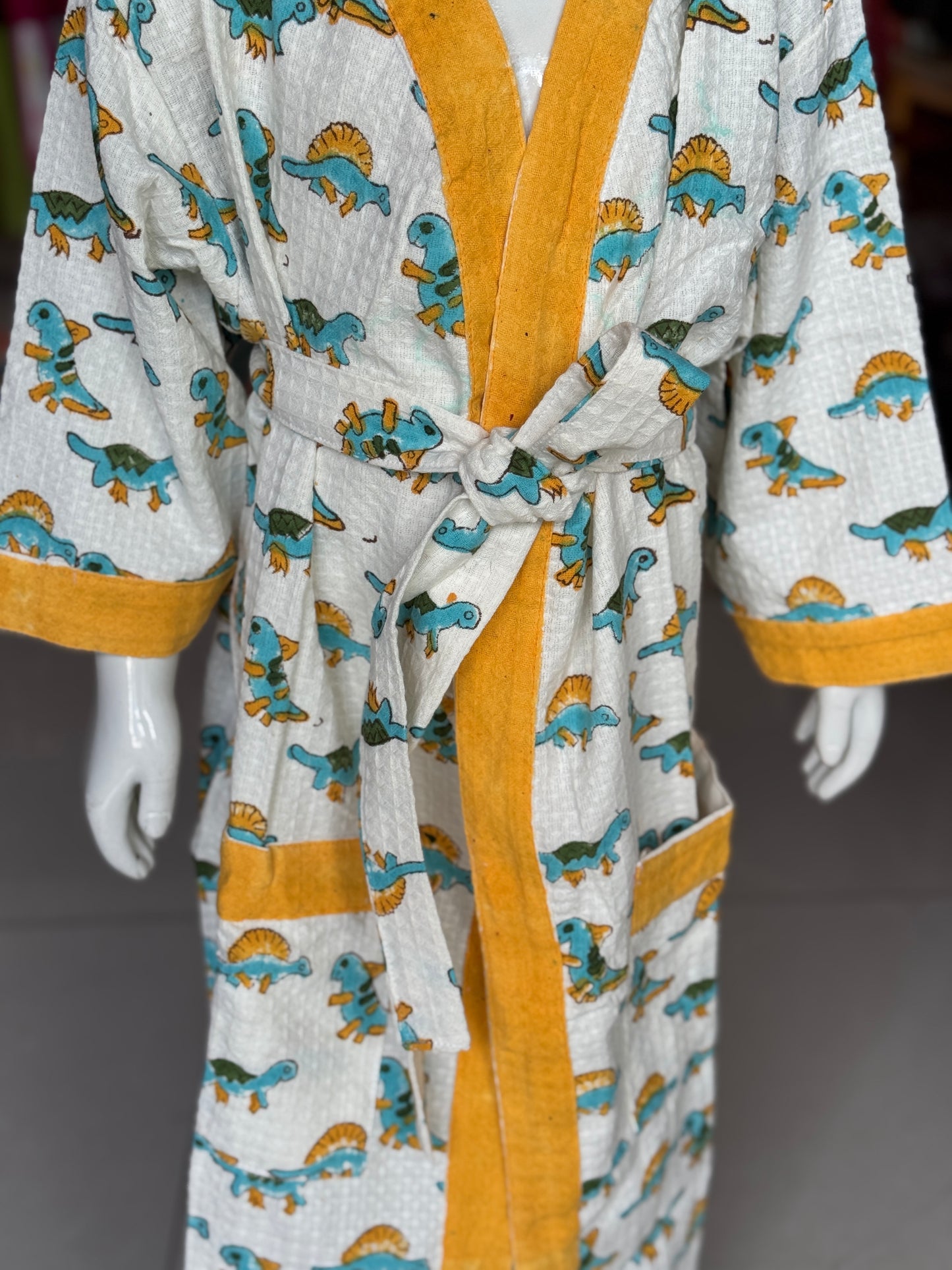 Bath robe / swim suit cover up for children - hand block printed waffle cotton - multiple prints and sizes