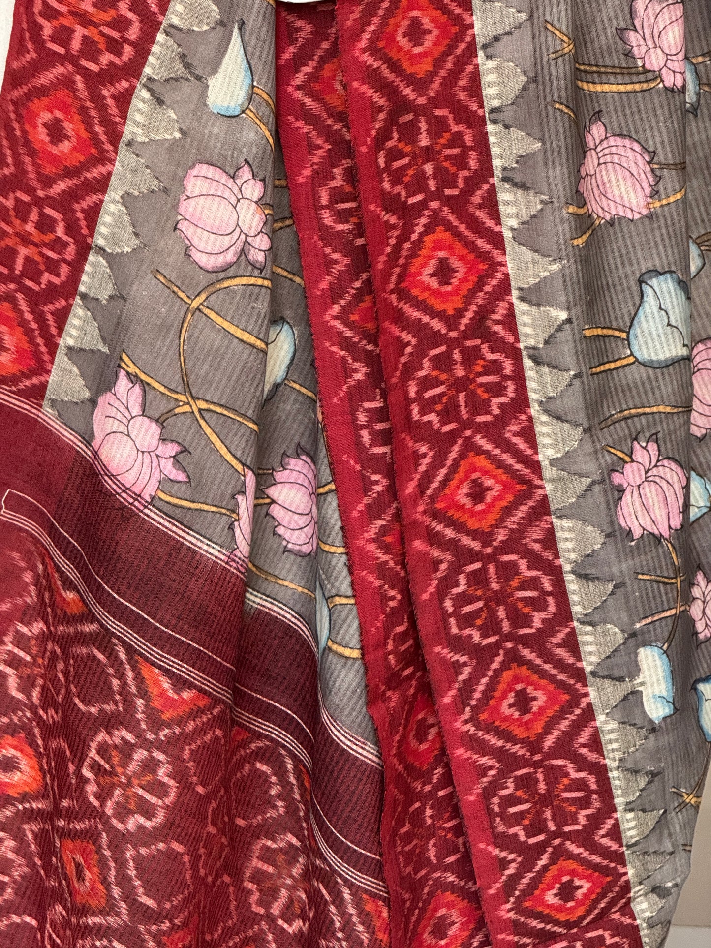 Ikat handloom + Pen Kalamkari hand painted cotton dupatta - 2 beautiful crafts in one dupatta - multiple designs available