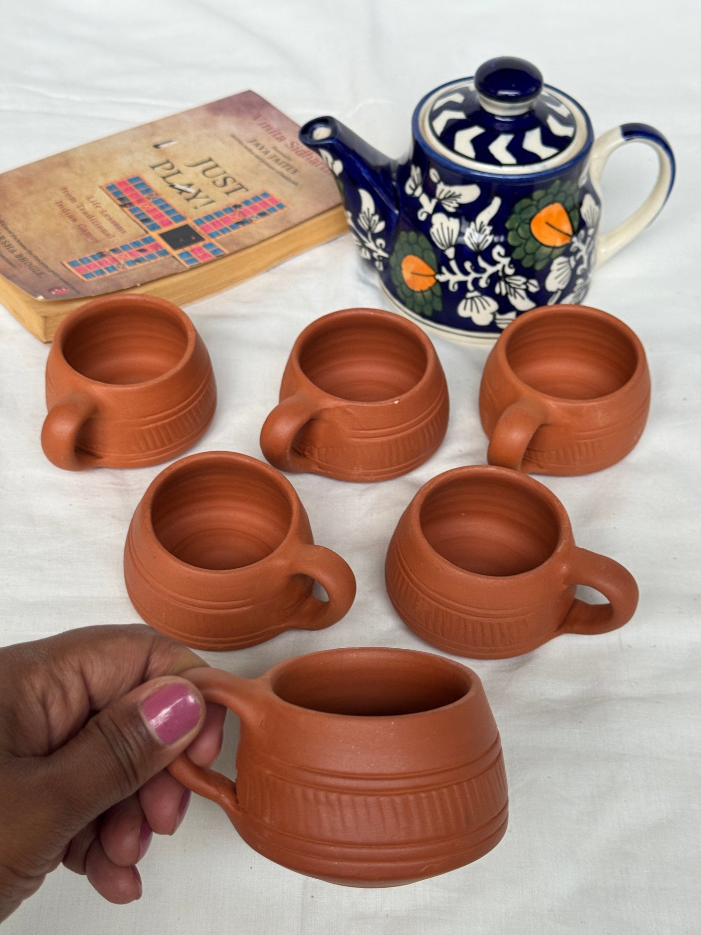 Clay tea cups - 6 pieces set - design options available