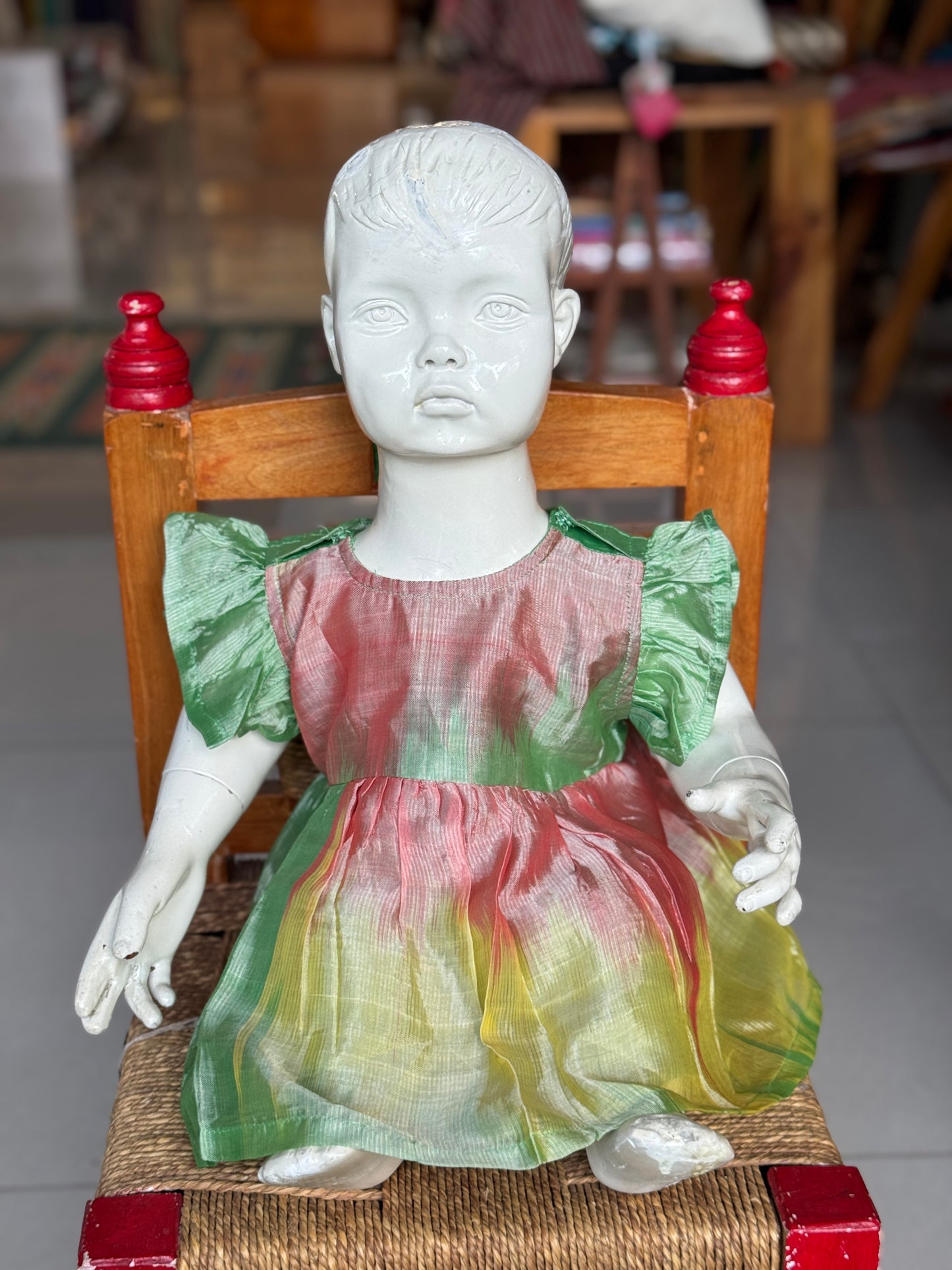 Colorful silk ikat hand woven frock for baby girl