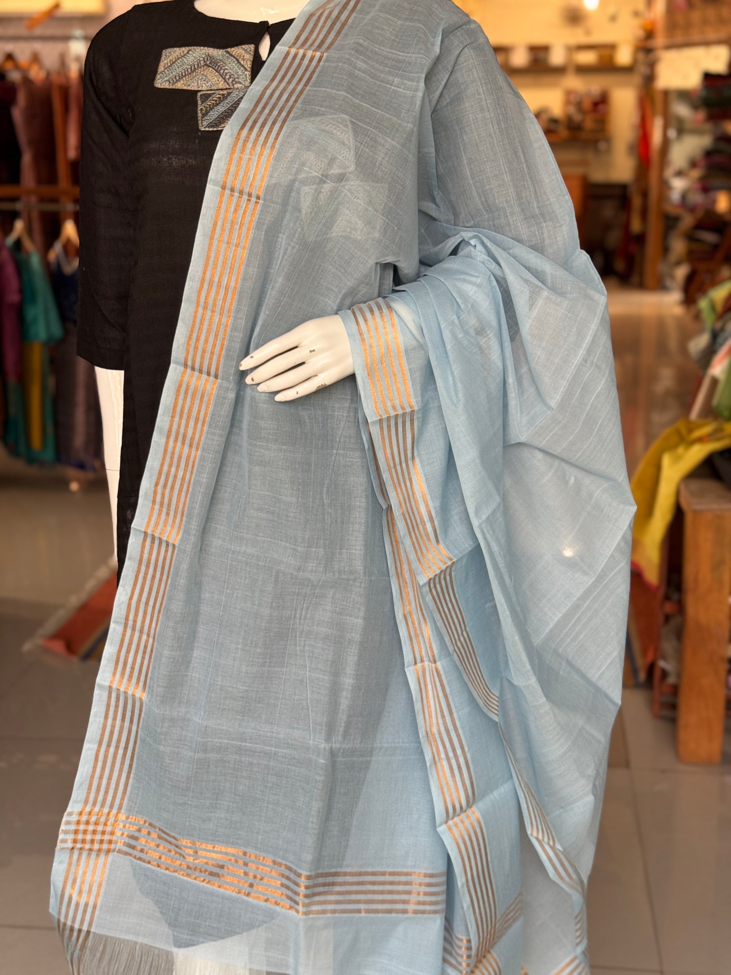Handwoven plain Venkatagiri cotton dupatta