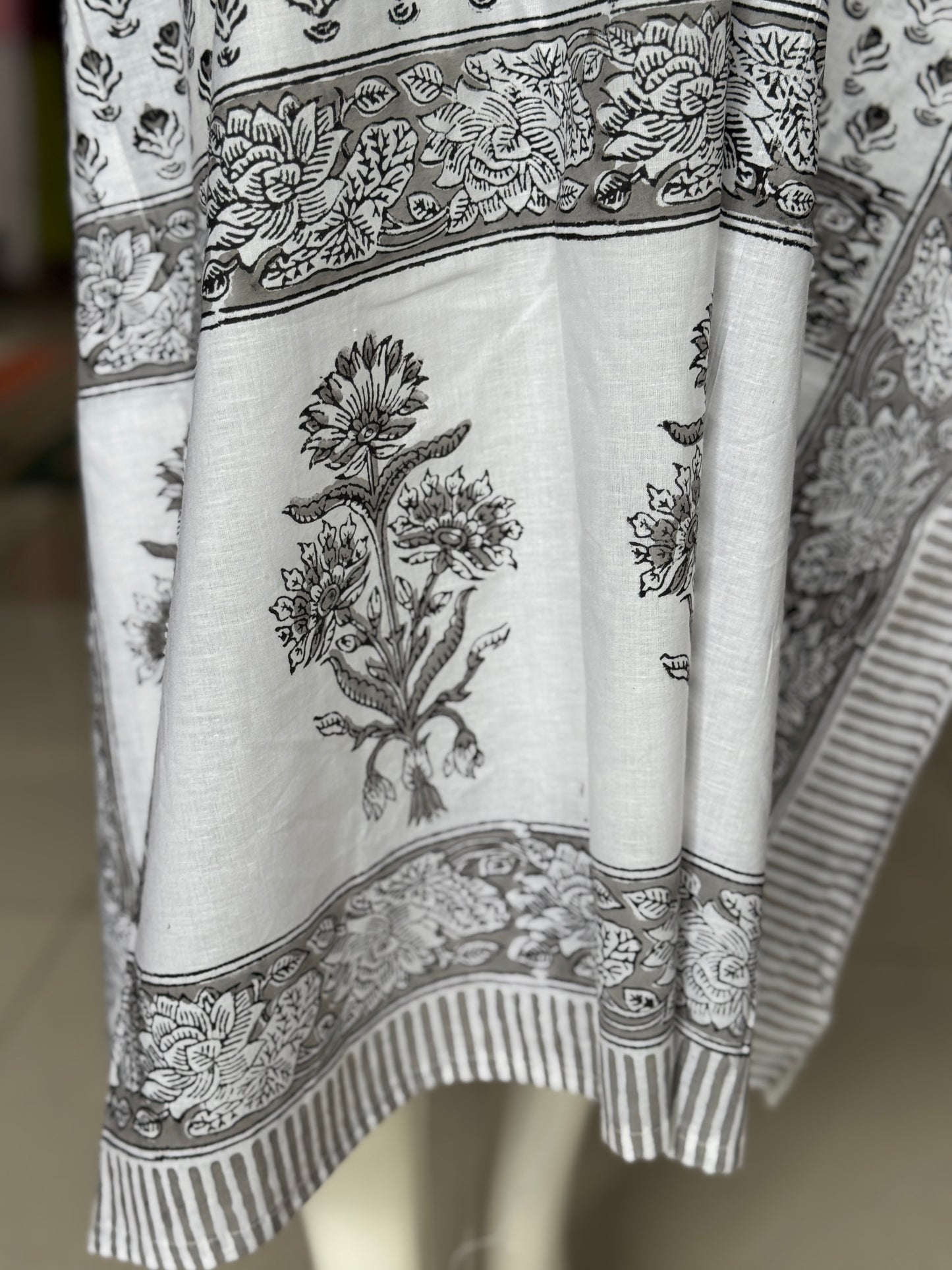 Kaftan nighty in hand block printed cotton with 3 sides borders - free size - print options available - lounge wear / night wear