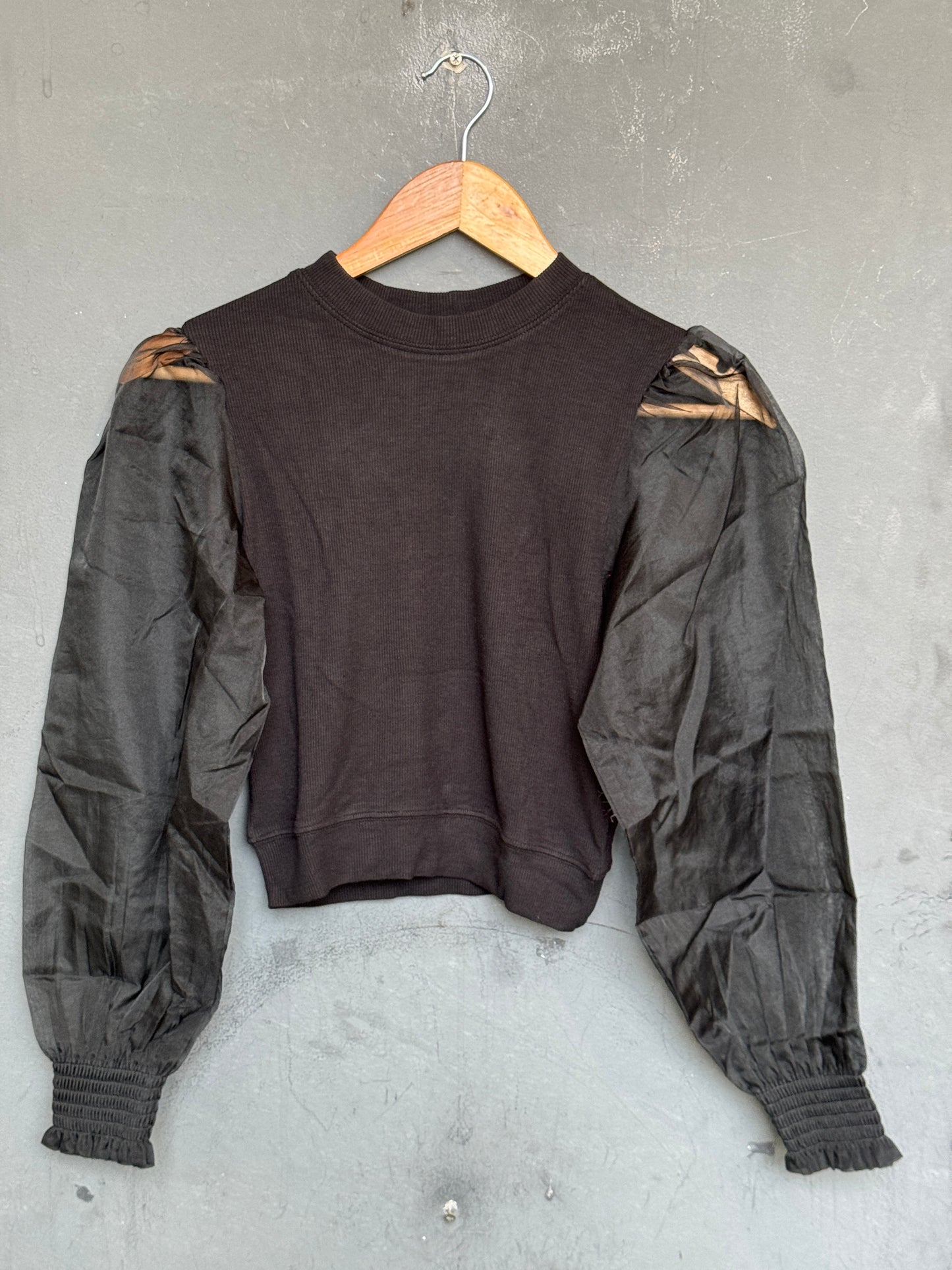 Organza black long sleeve stretchable cotton blouse / crop top