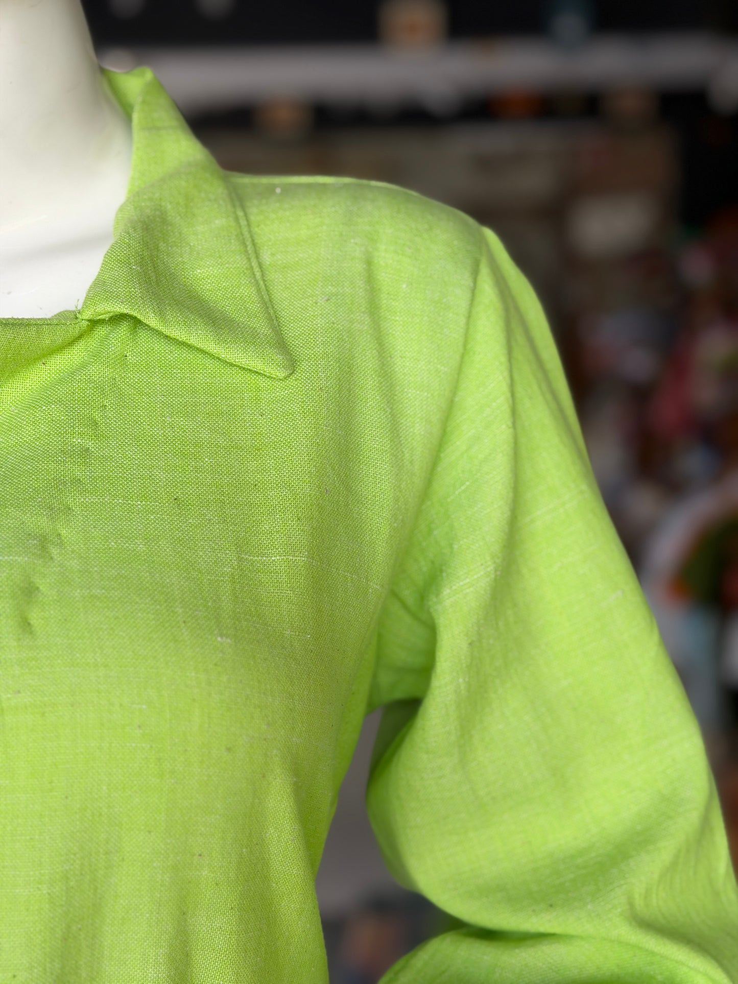 Lime green plain cotton hand spun, hand woven collared dress