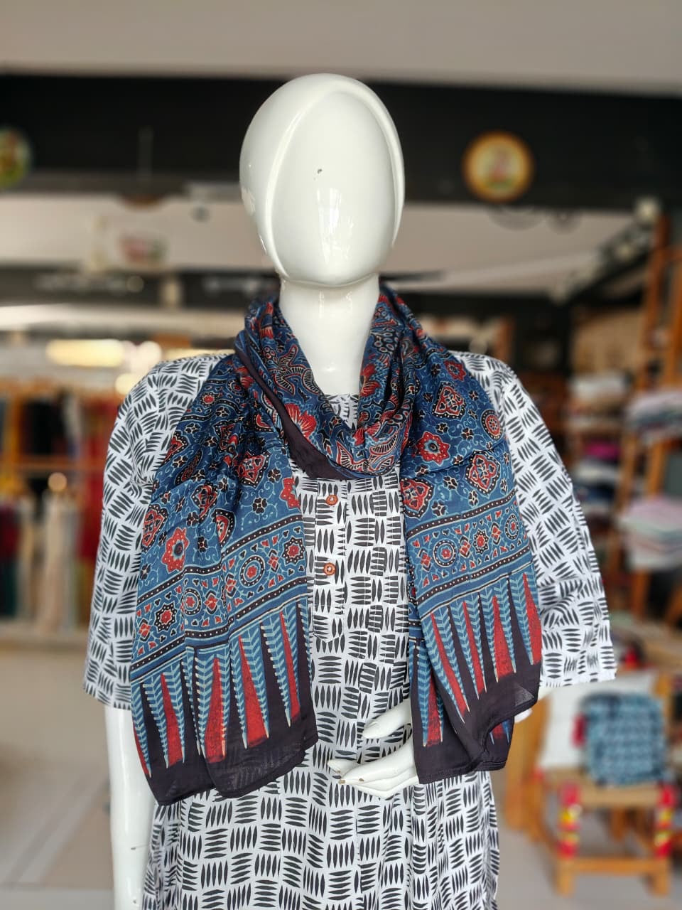 Ajrakh hand block printed soft modal stole - click to see colors and designs