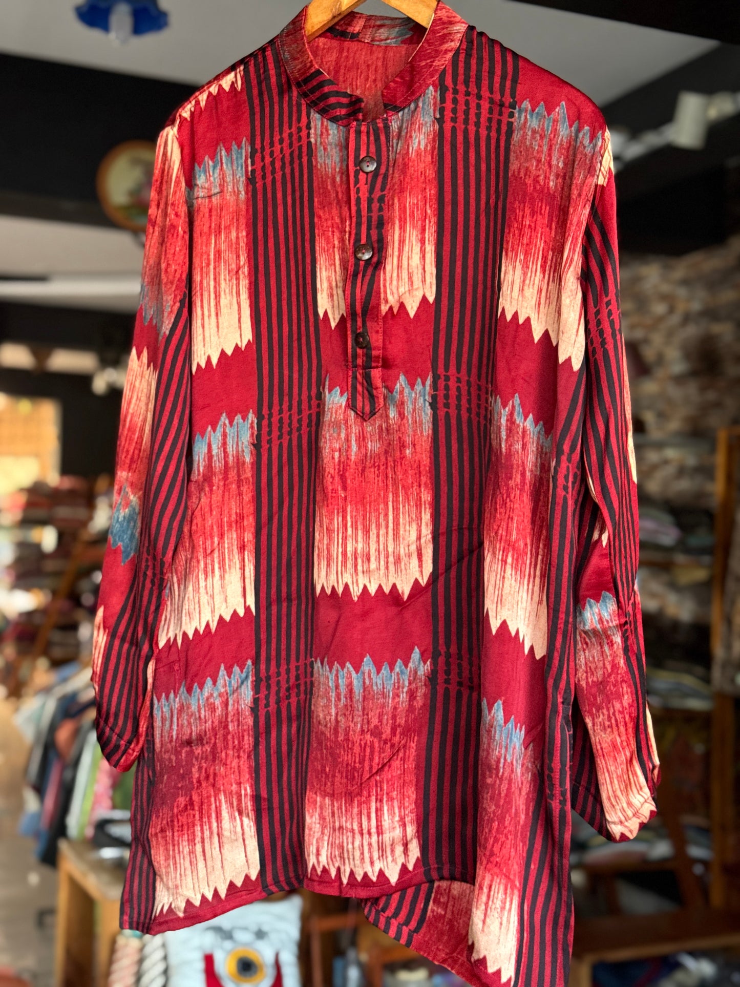Maroon modal ajrakh hand block printed boys kurta