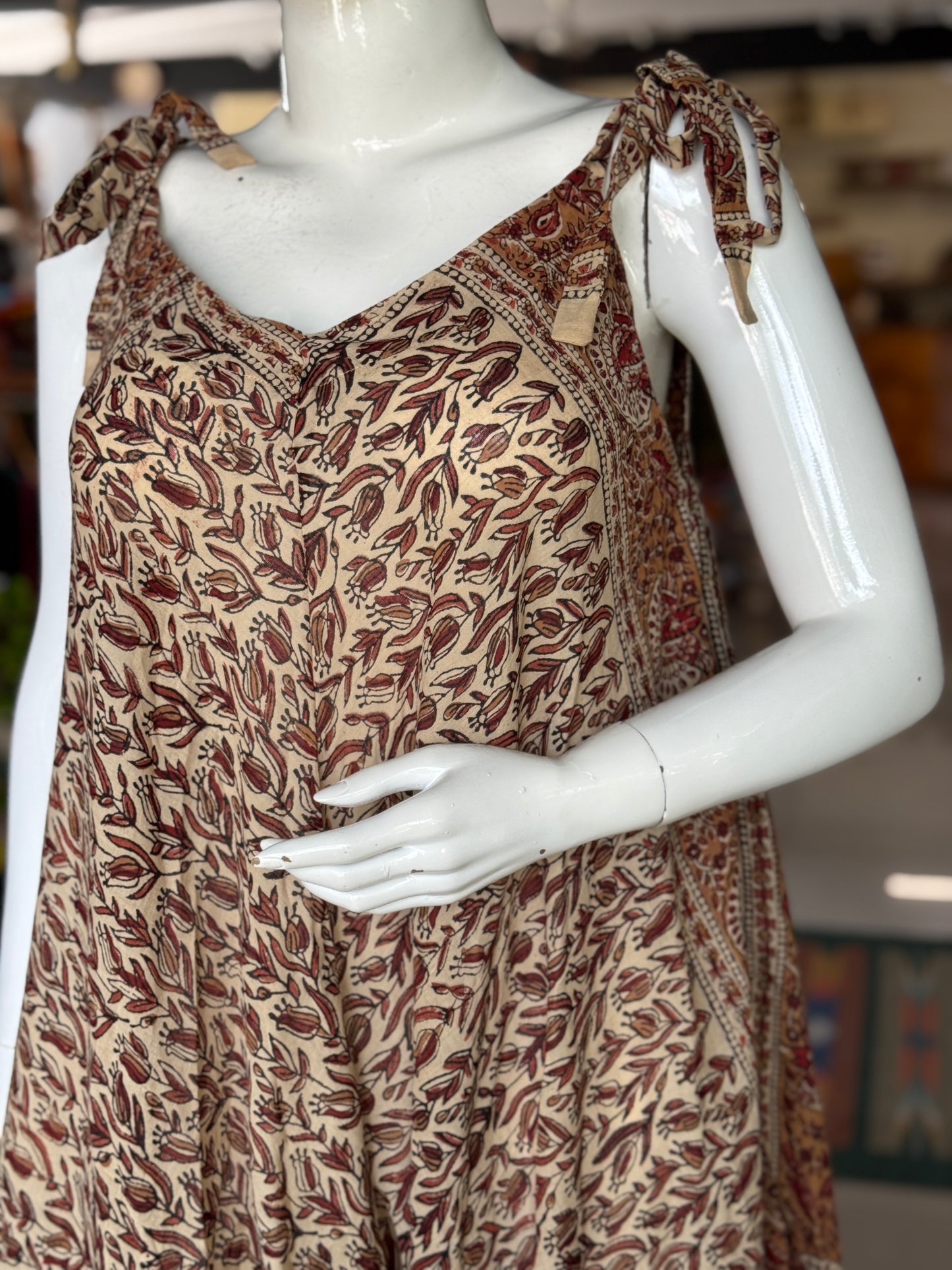 Tie up jumpsuit in soft hand block printed mul cotton