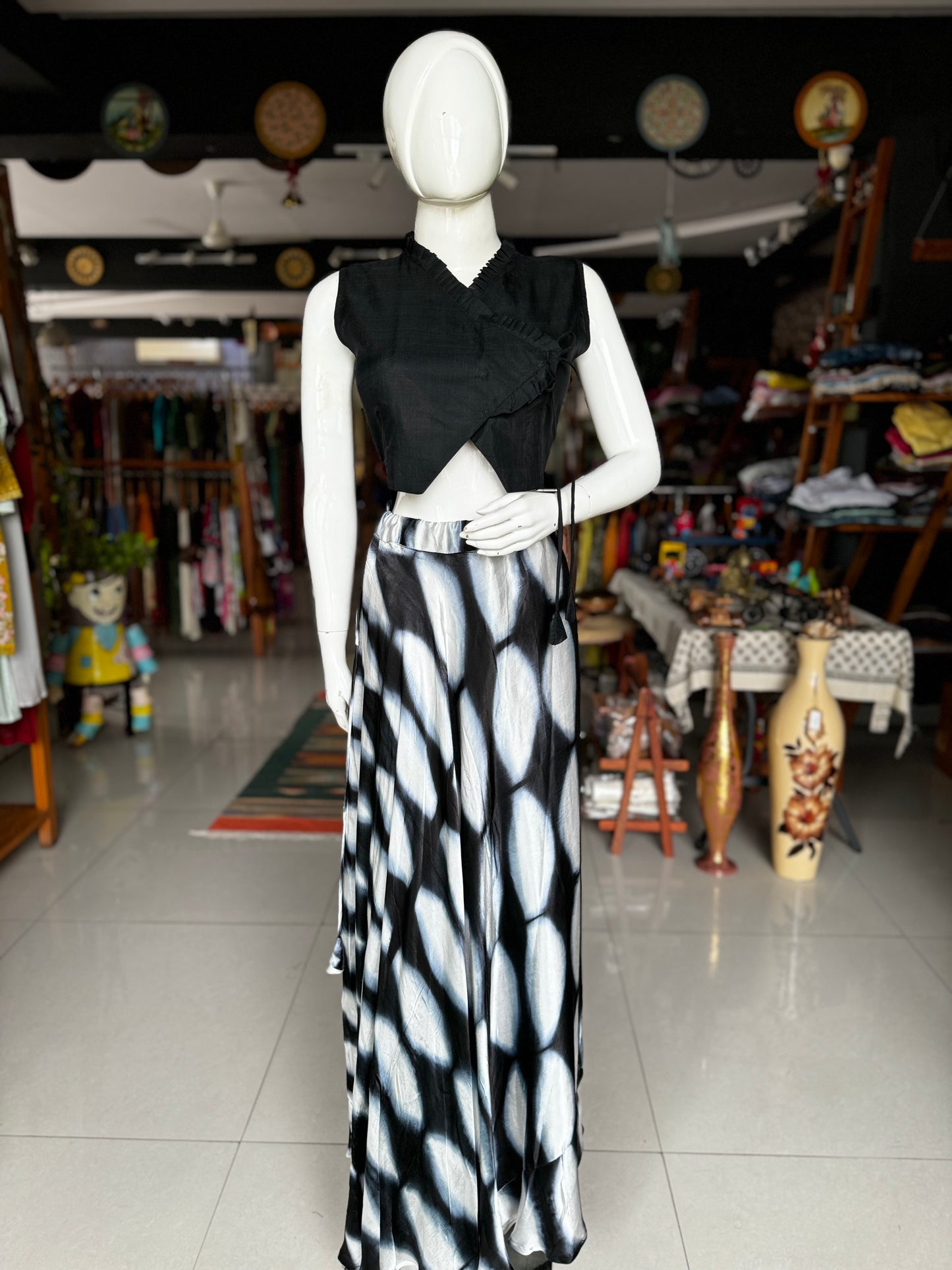 Black and white clamp dyed soft n flowy modal lehenga skirt