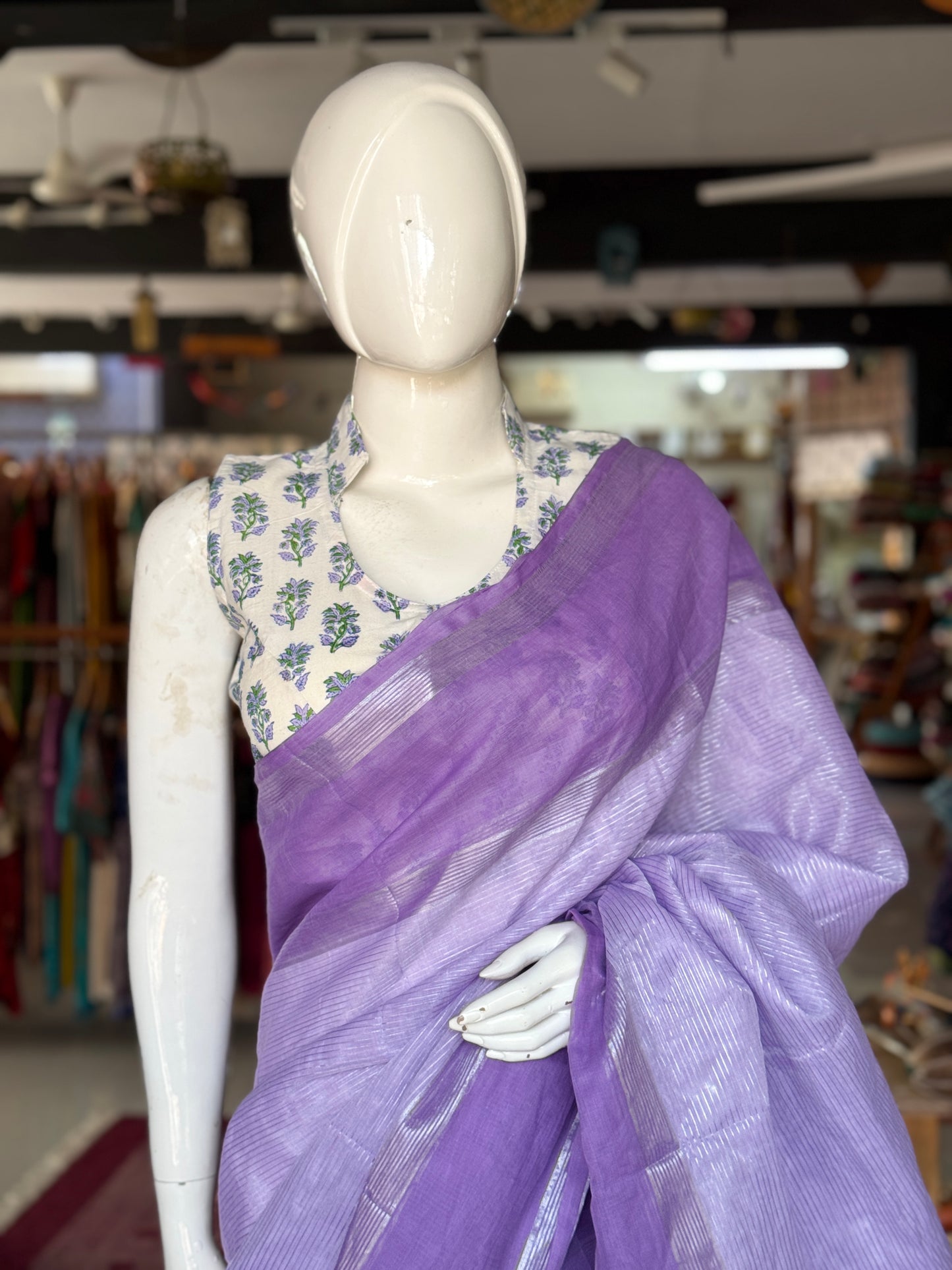 Fine silver stripes cotton Venkatagiri power loom saree