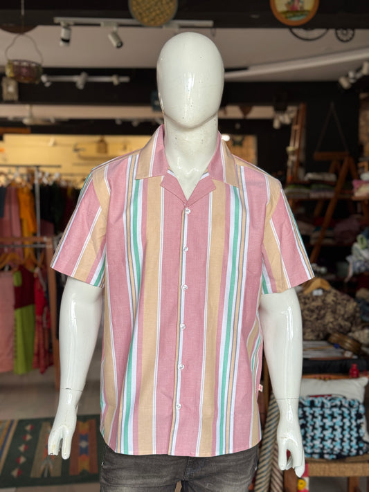 Multi colour stripes cotton half sleeves hawaiian shirt for men - multiple colors available