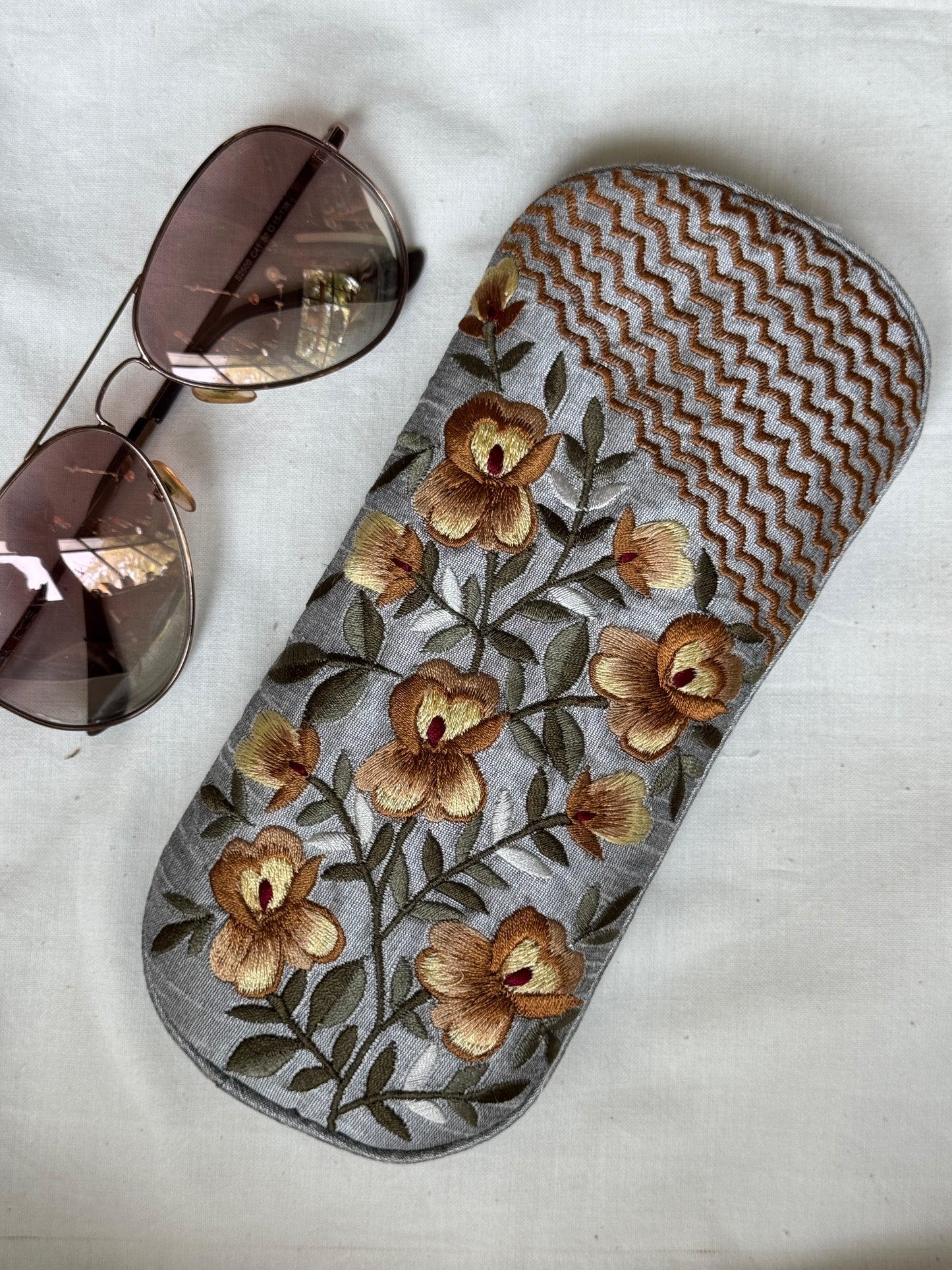Embroidered fabric based foam lined spectacles case