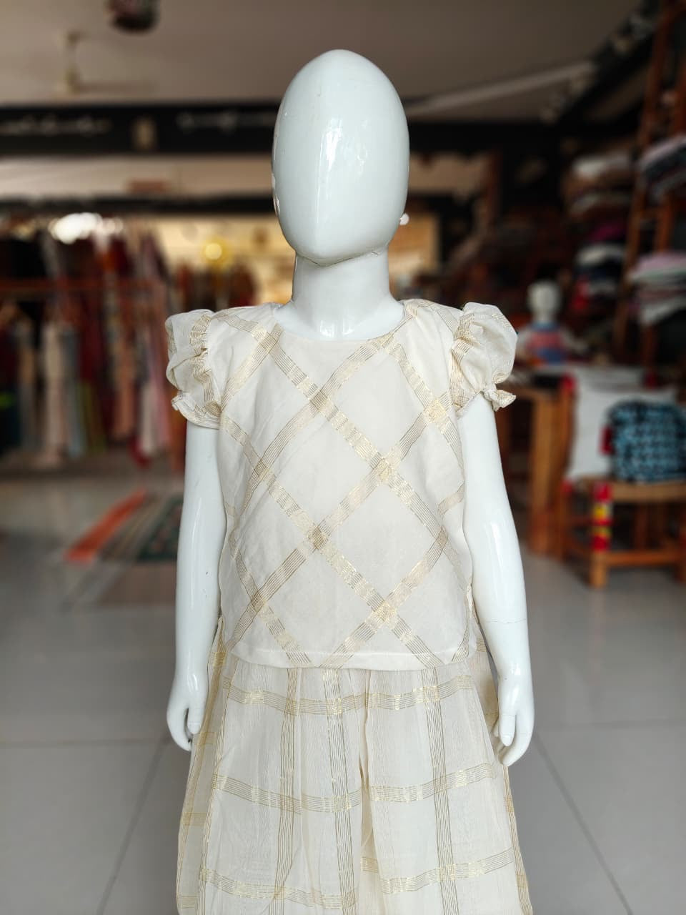 Off white Venkatagiri handwoven lehenga skirt and top - with Zari squares all over - coord set