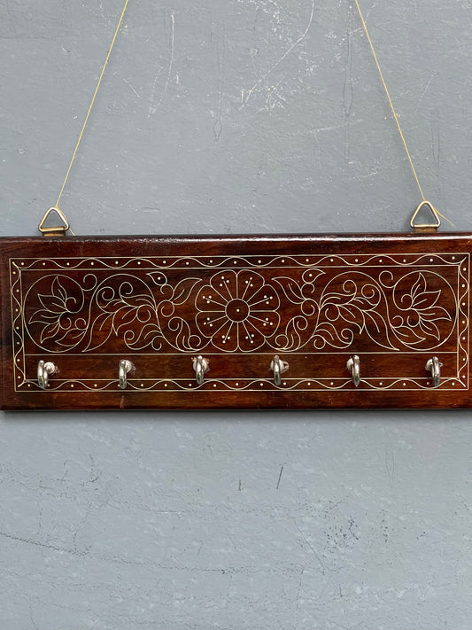 Brass inlay - Tarkashi art Indian rose wood (Sheesham) key hanger