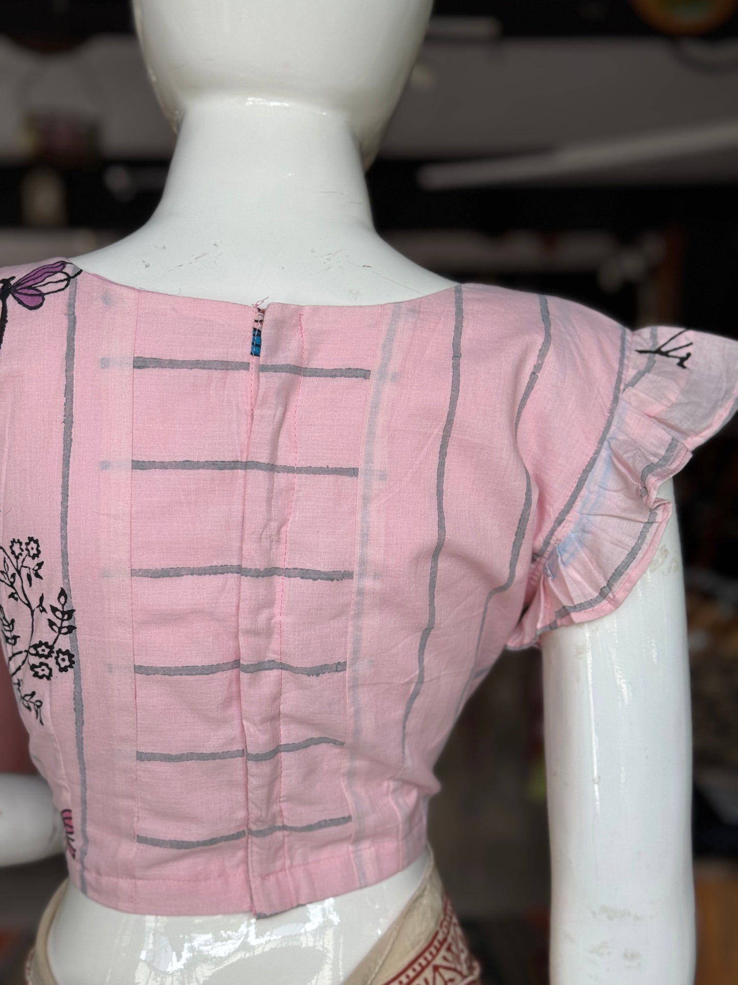 Light pink hand block printed cotton blouse
