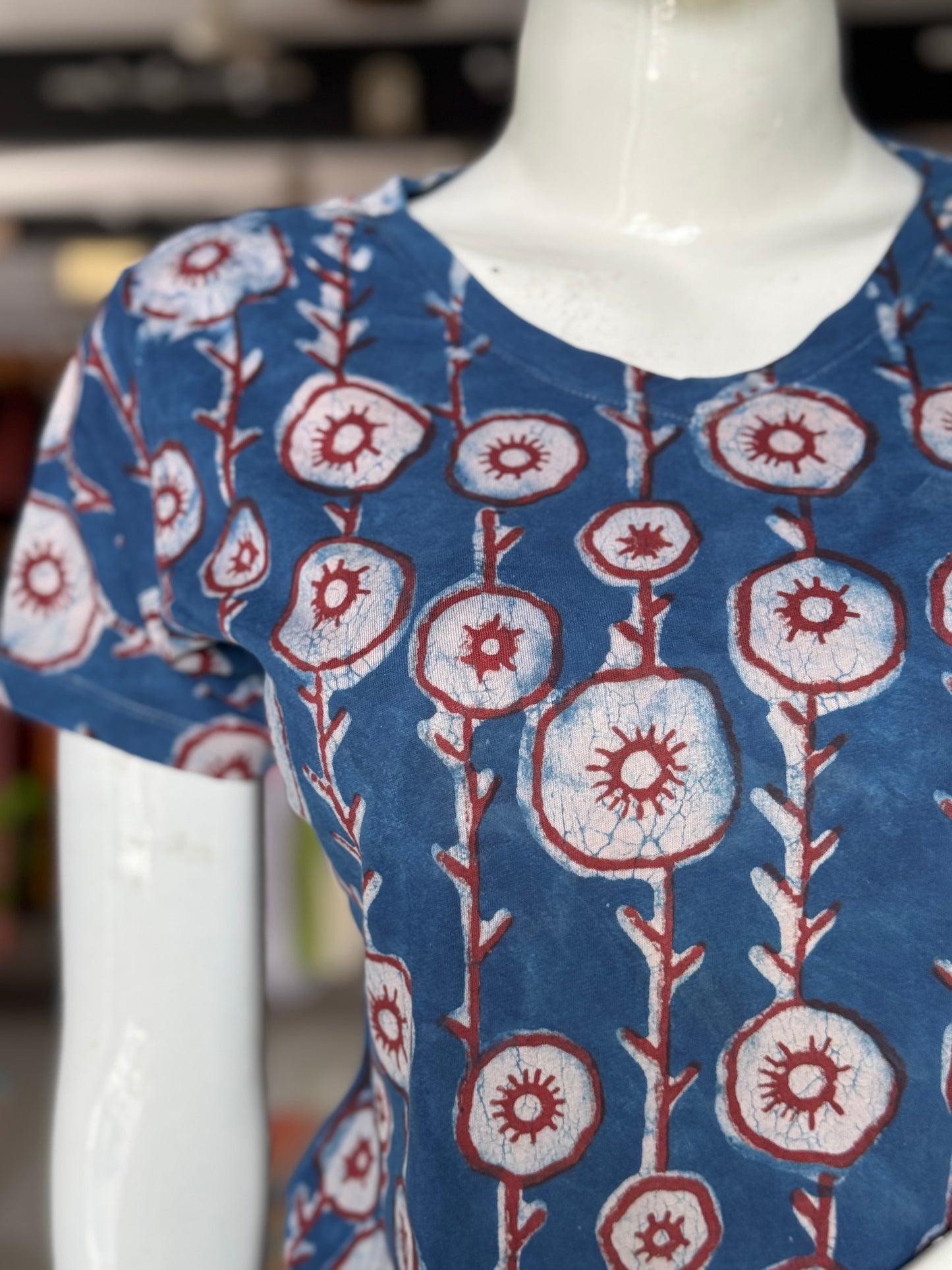 Beautiful cut womens tees - cotton, hand block printed, natural dyed tshirt for women - multiple designs and sizes