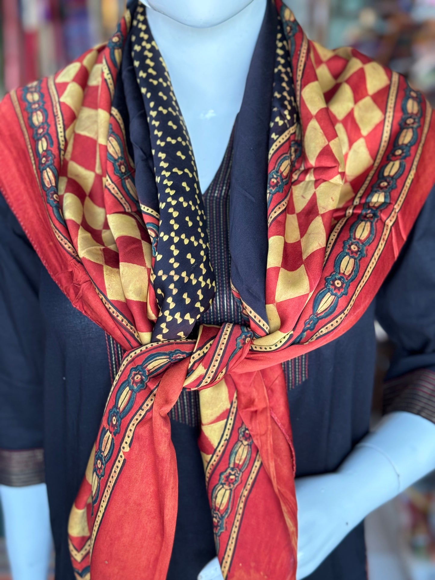 Scarf - hand block printed Ajrakh on soft modal
