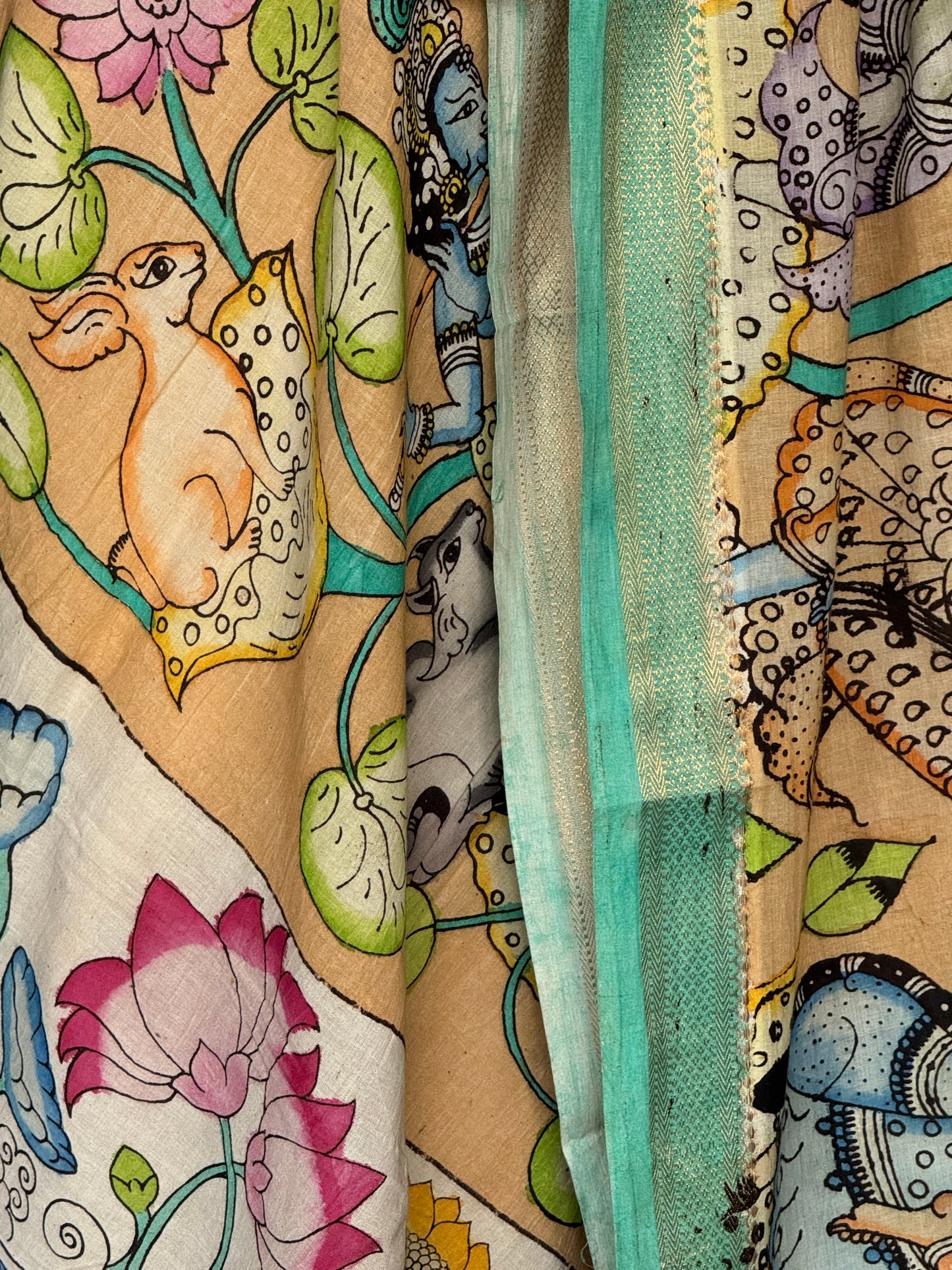 Pen Kalamkari hand painted cotton dupatta