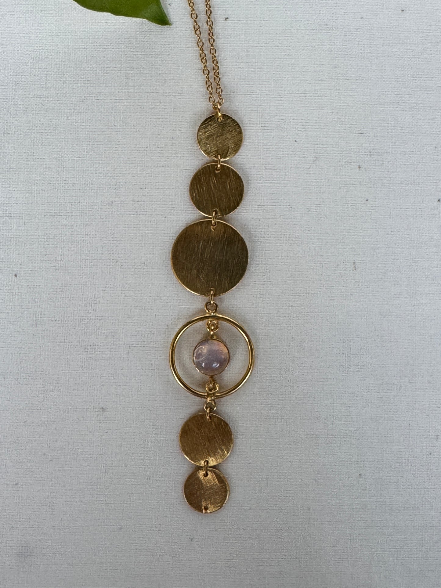 Long connected circles pendant - 18K gold plated brassbrass neckpiece