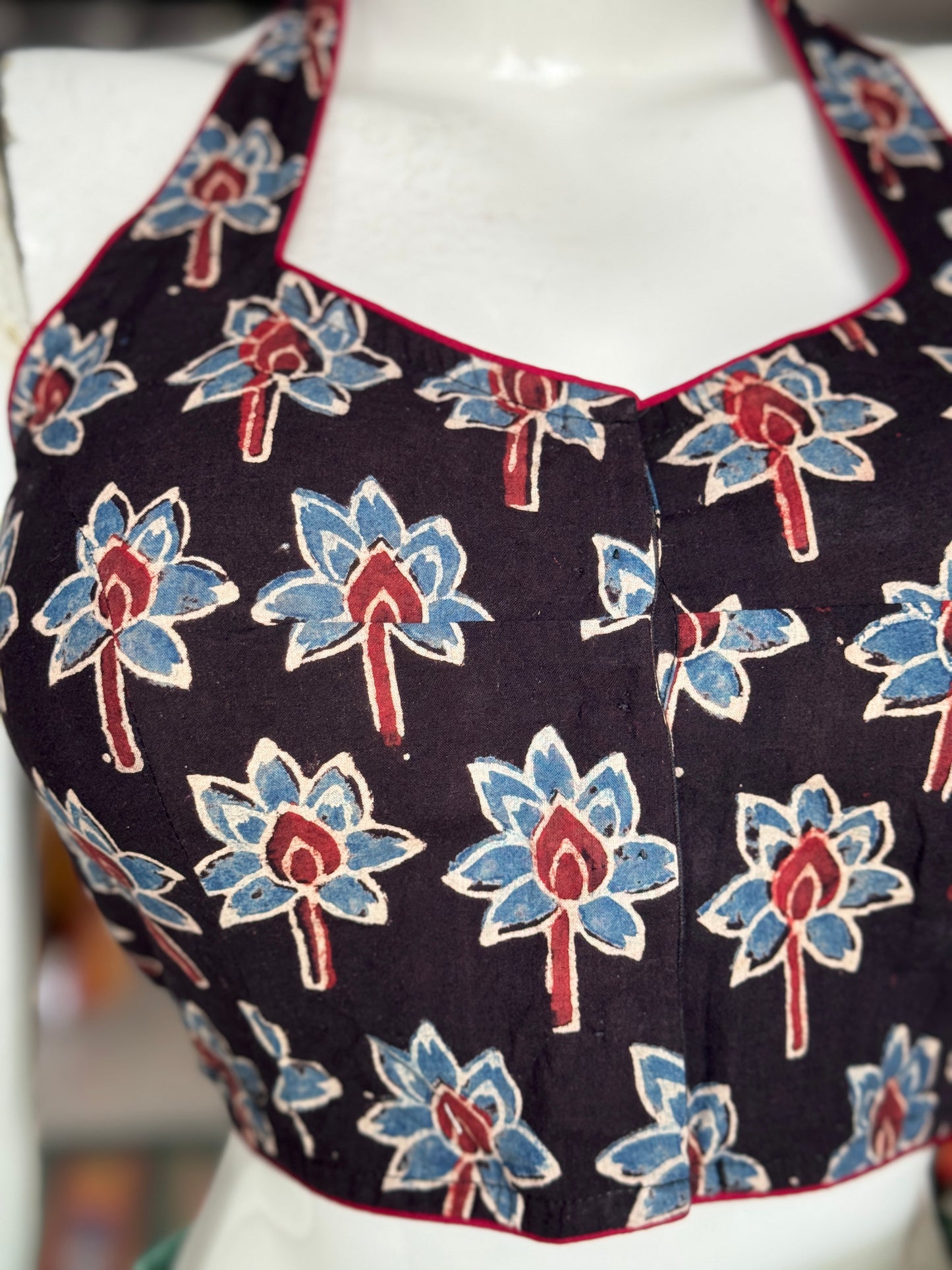 Ajrakh hand block printed cotton halter neck blouse - multiple designs available