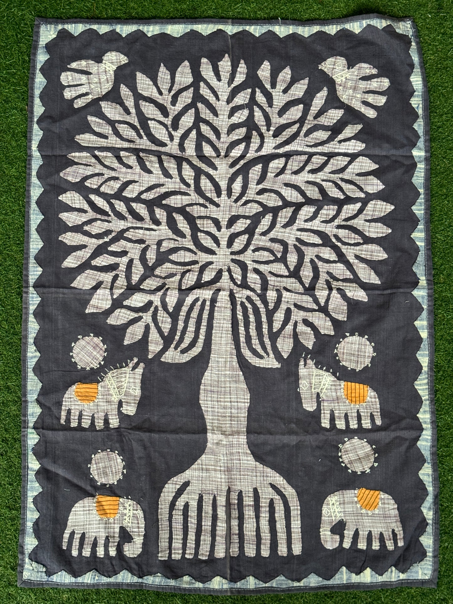 Applique work wall panel handcrafted in handwoven cotton - tree, horses and elephants - click to see color options
