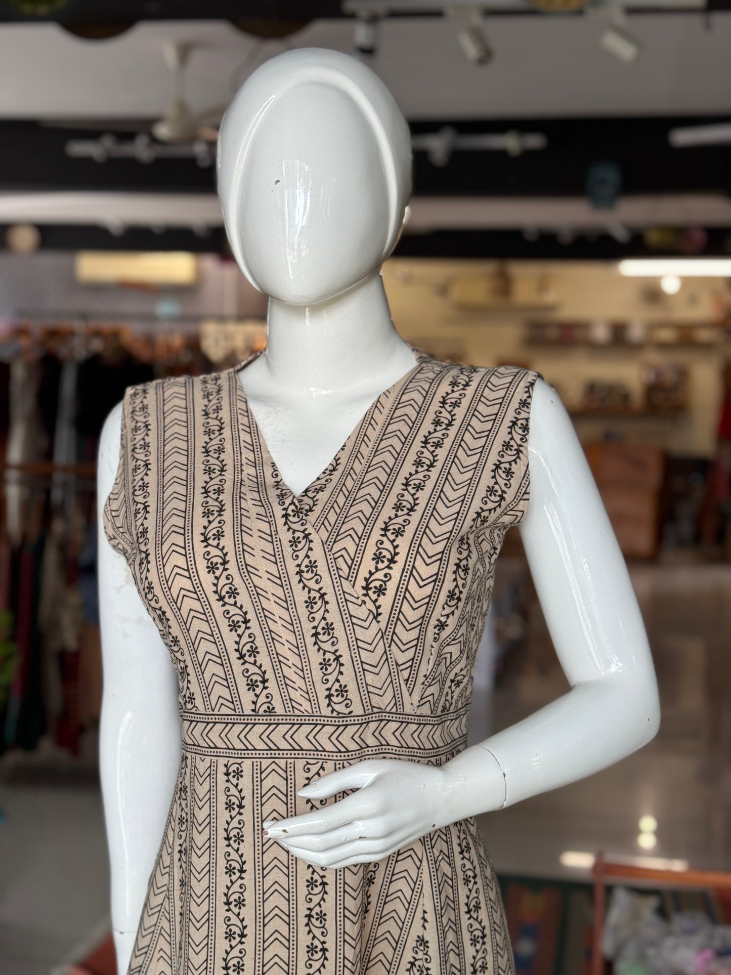 Stripes with chevrons and flowers dress - cotton, hand block printed