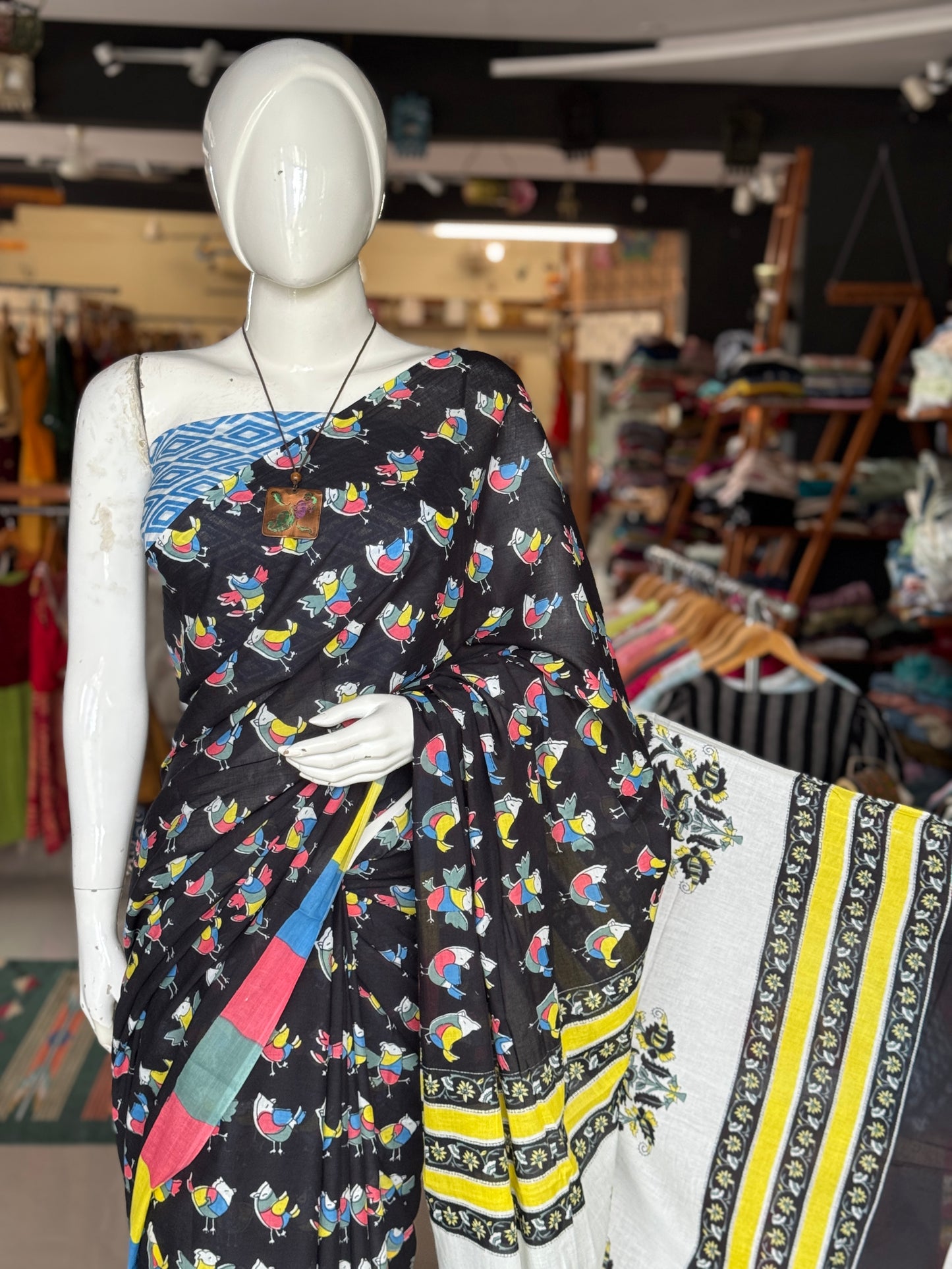 Colorful, vibrant, quirky prints soft cotton saree