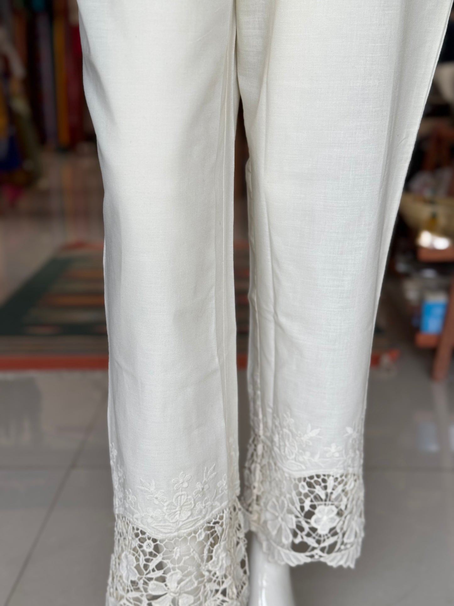 Off white cotton straight pants - mix n match with kurtis