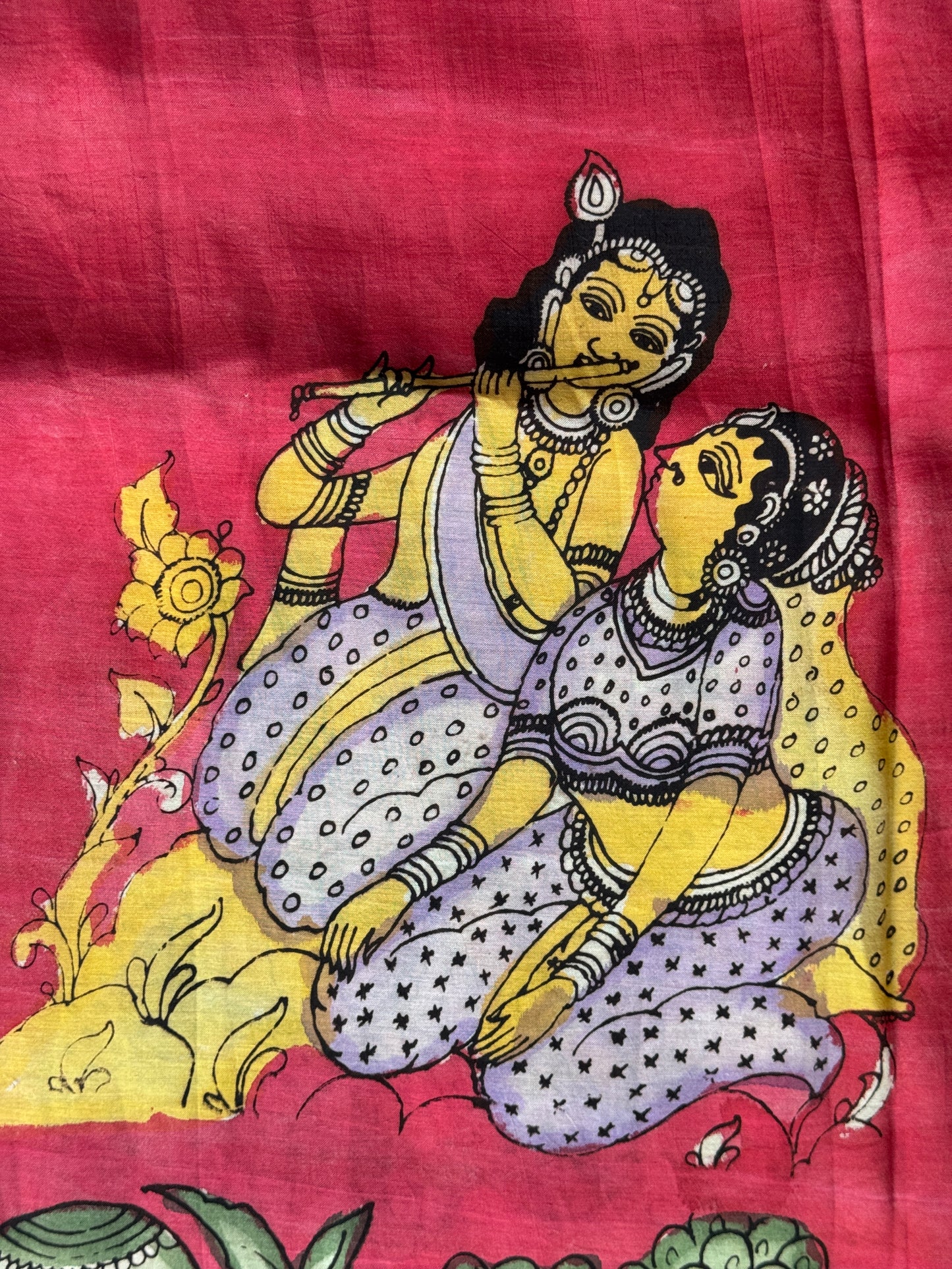 Pen Kalamkari hand painted Chennuri silk fabric - multiple designs available