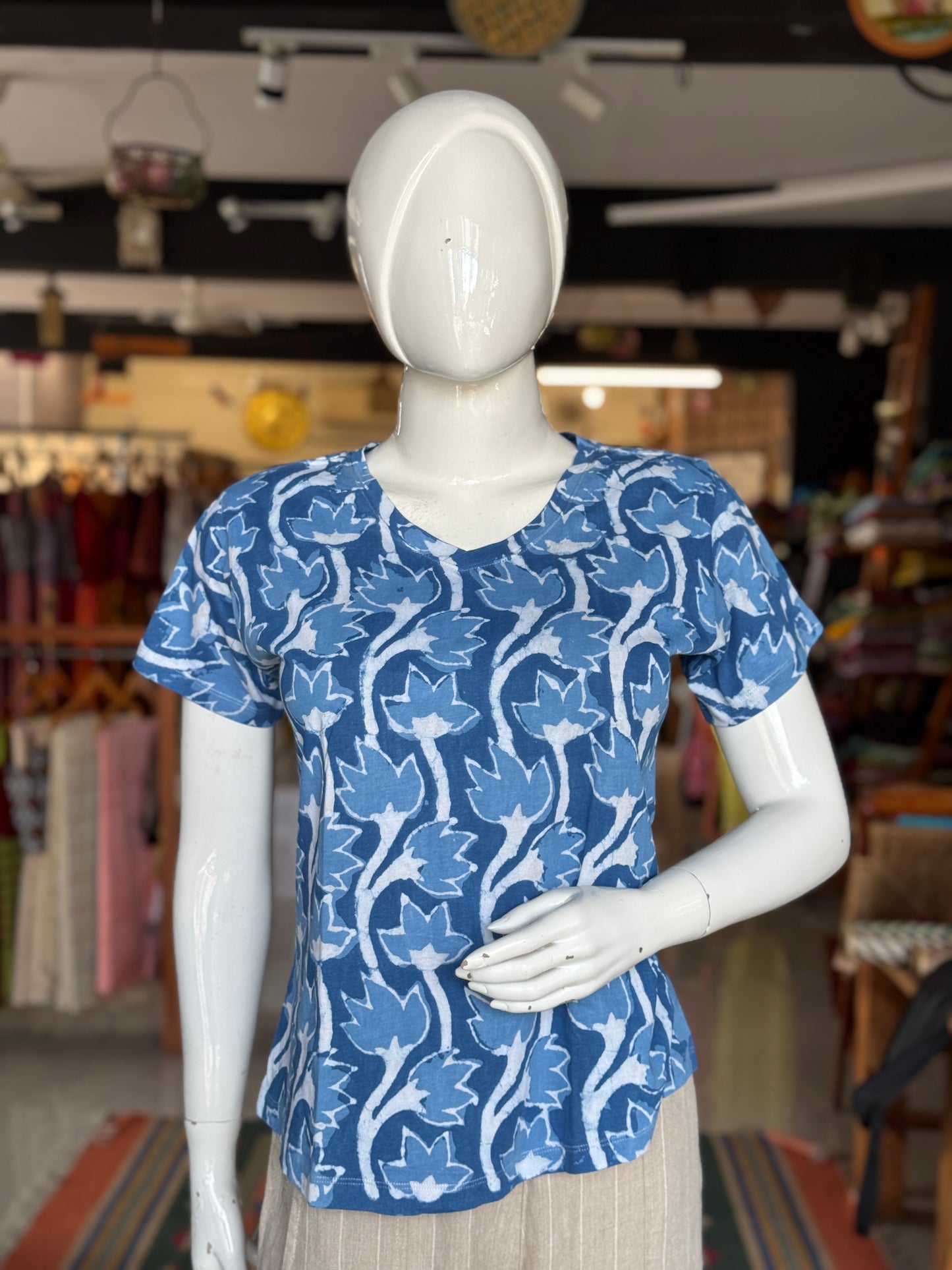 Beautiful cut womens tees - cotton, hand block printed, natural dyed tshirt for women - multiple designs and sizes