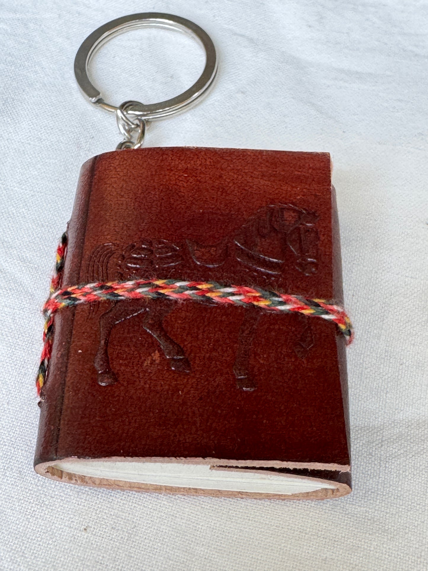 Key ring with Leather embossed handcrafted notebook with thick papers