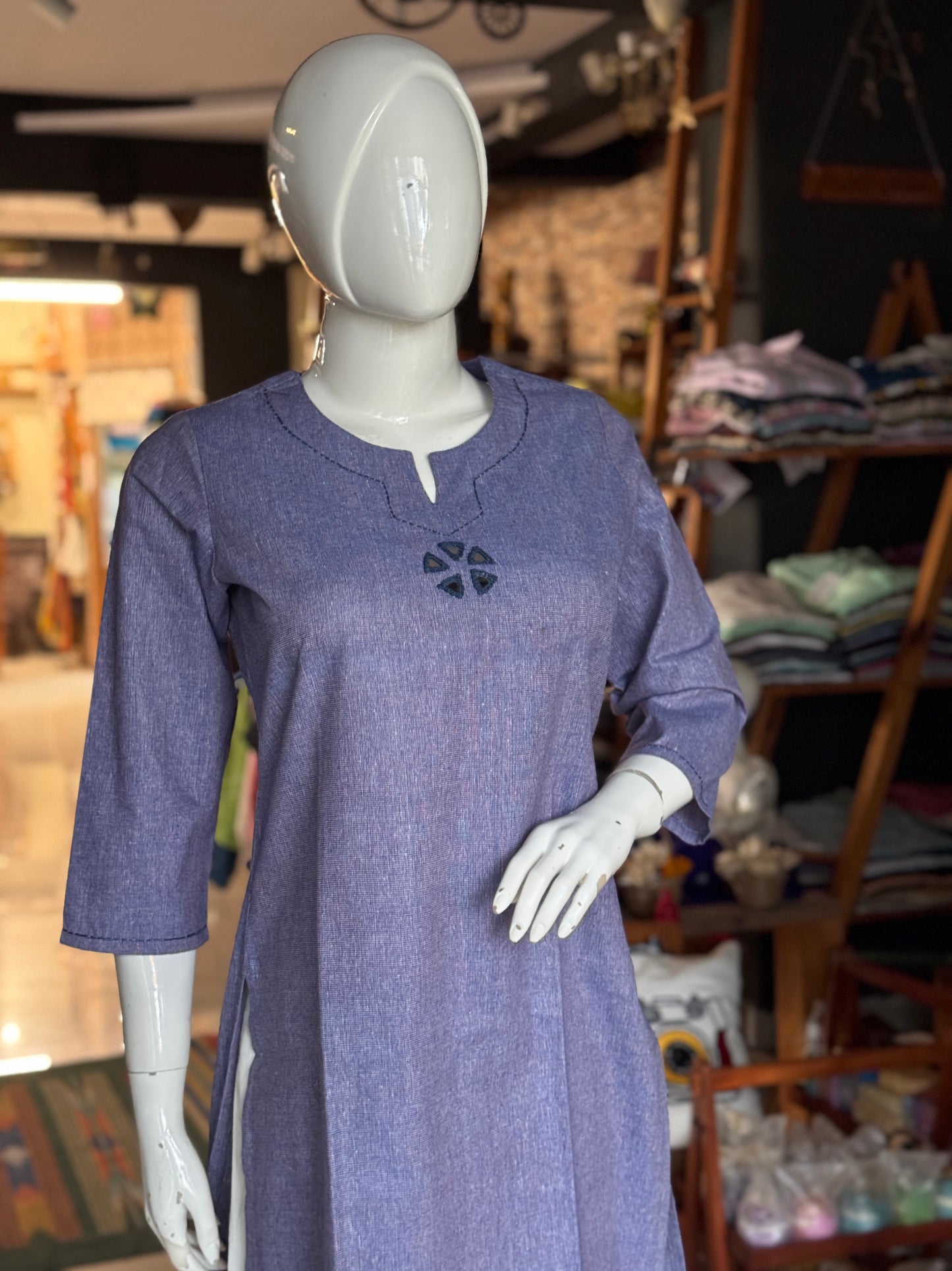 Freedom fabric kurti - Hand spun hand woven cotton kurti with mirror hand embroidery