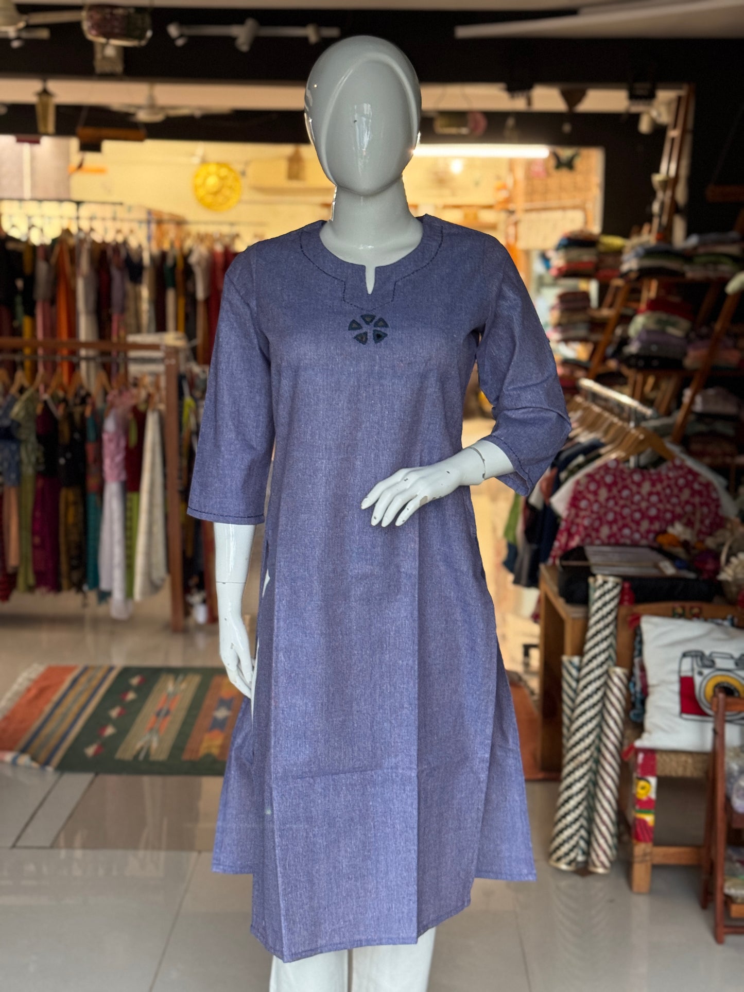 Freedom fabric kurti - Hand spun hand woven cotton kurti with mirror hand embroidery