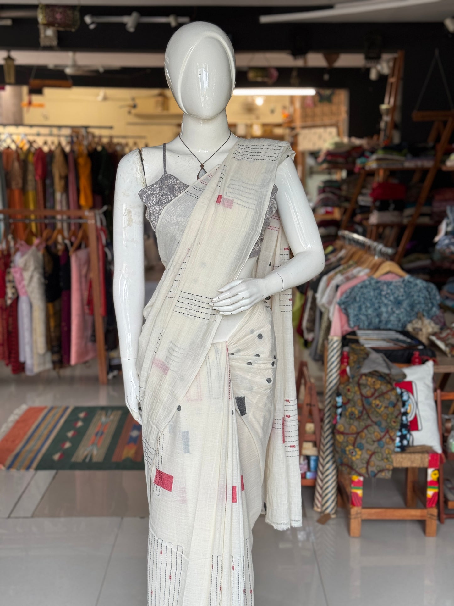 Jamdani yardage saree in super soft 120 count handloom cotton and handspun weft