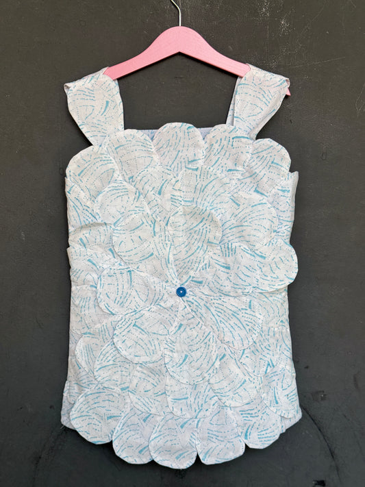 Flowers n petals - white soft cotton handblock printed top for girls