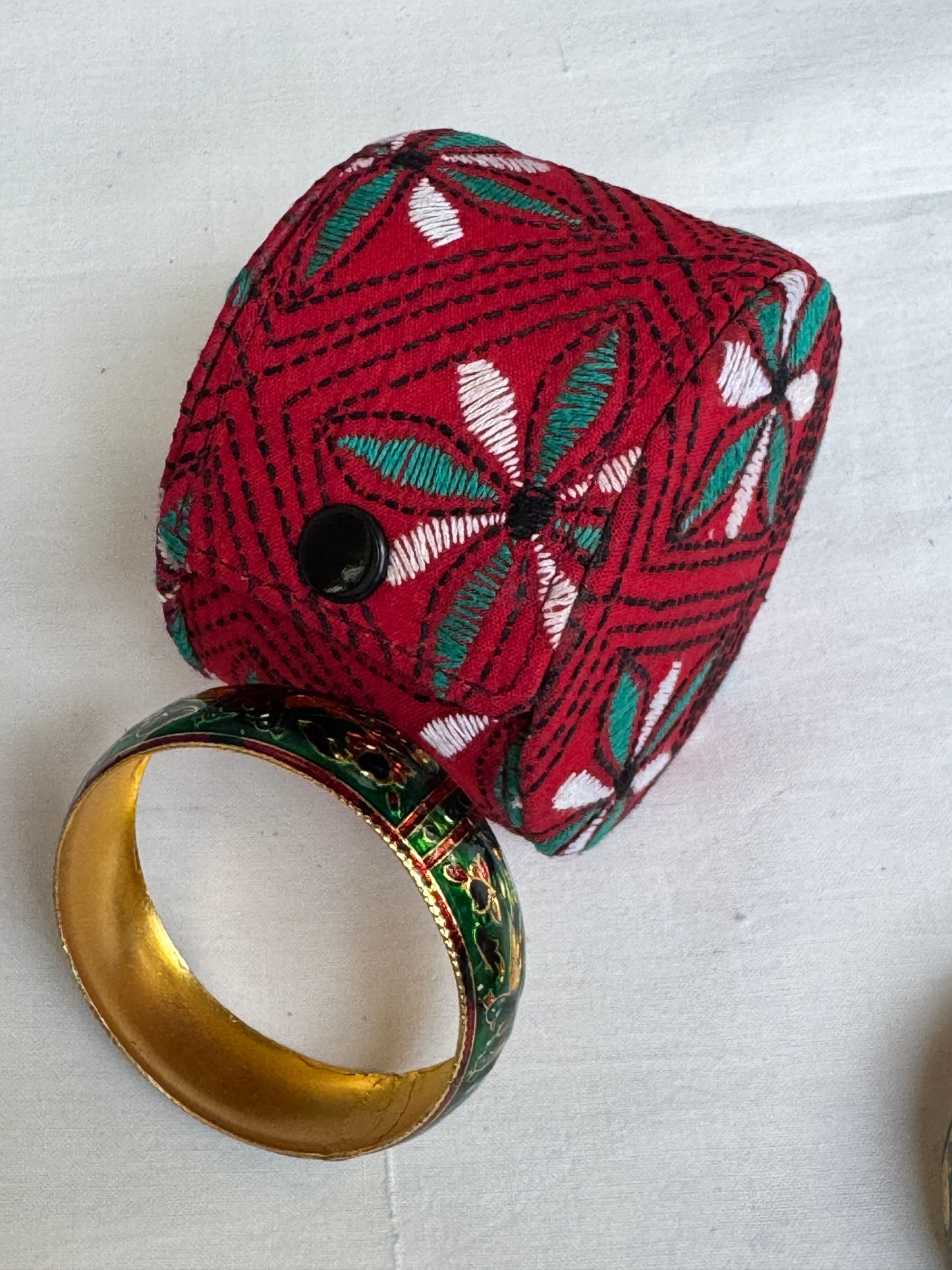 Bangle box with kantha hand embroidery - hard shell