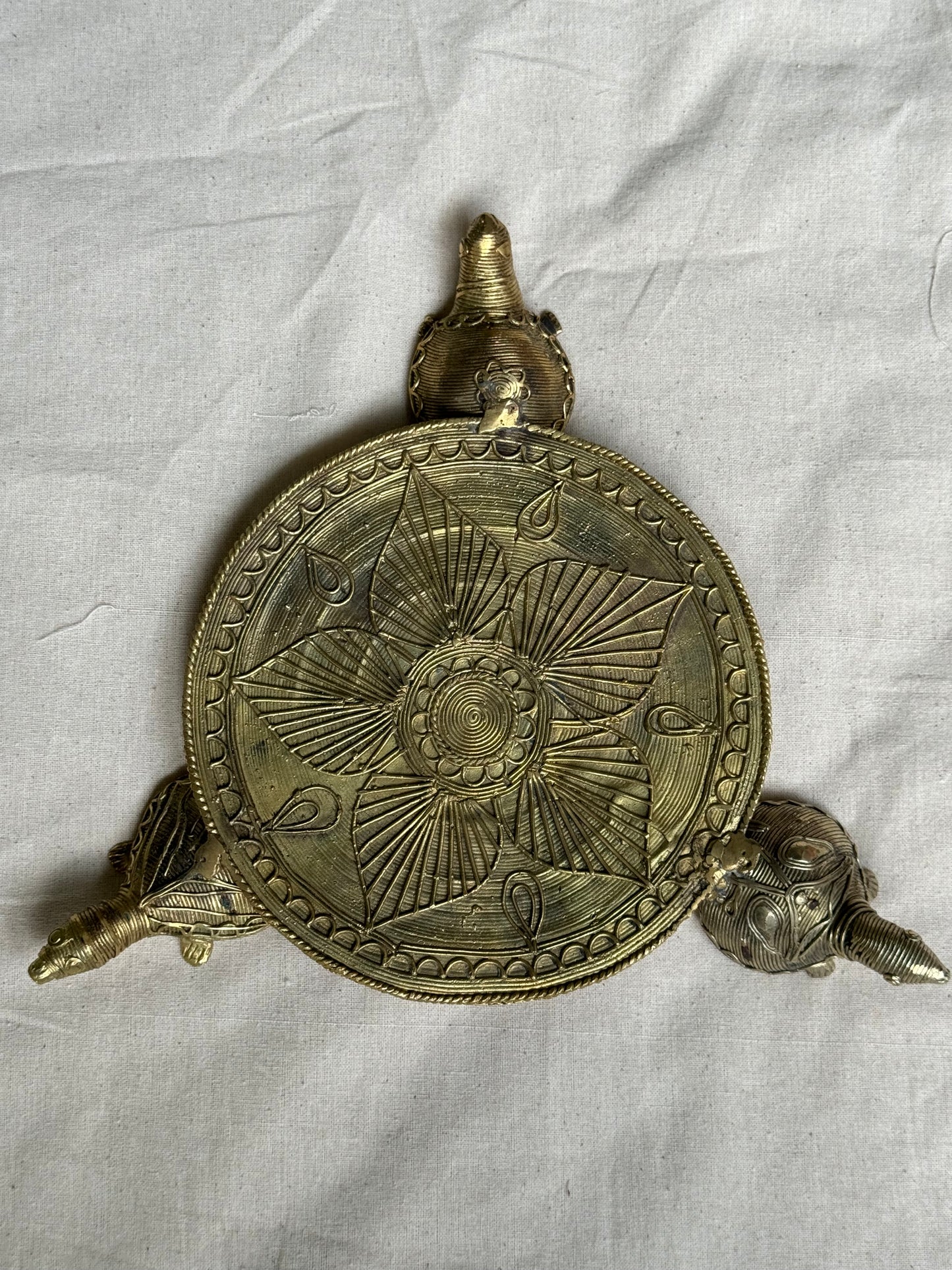 Brass tray / riser with tortoise legs - dokra hand crafted decor