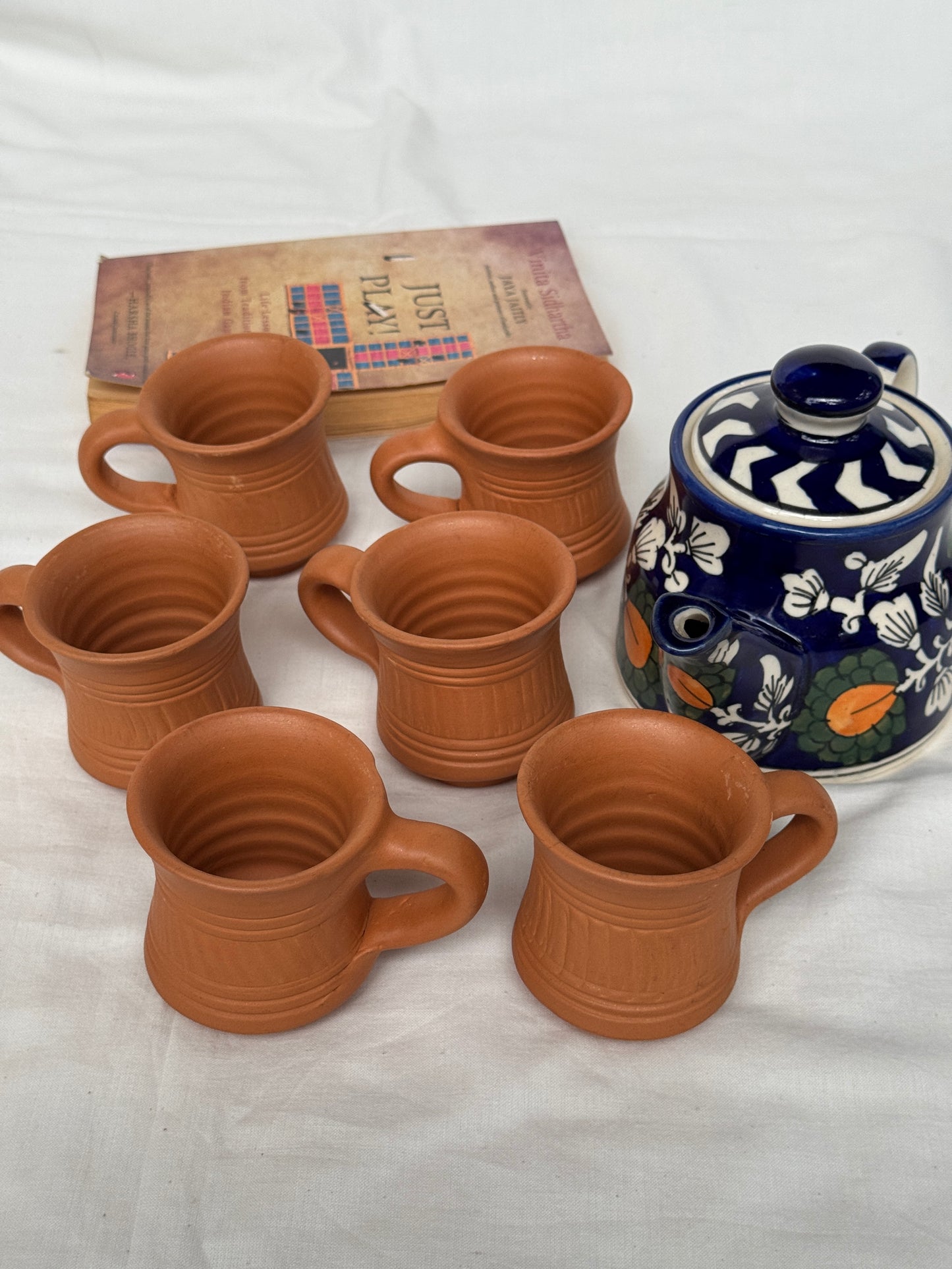 Clay tea cups - 6 pieces set - design options available