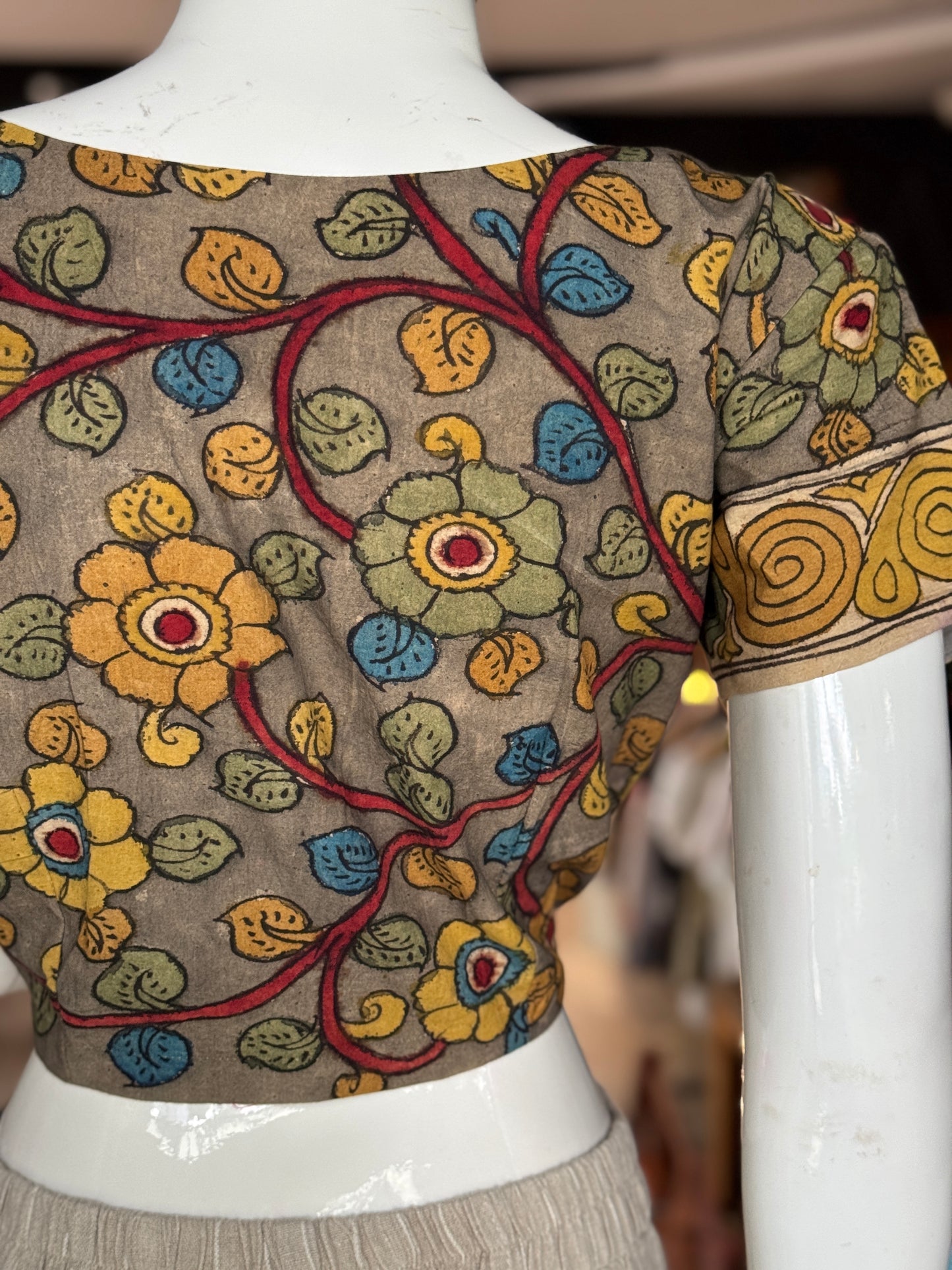 Pen kalamkari hand painted cotton with sleeves blouse with lining - multiple colors and designs available