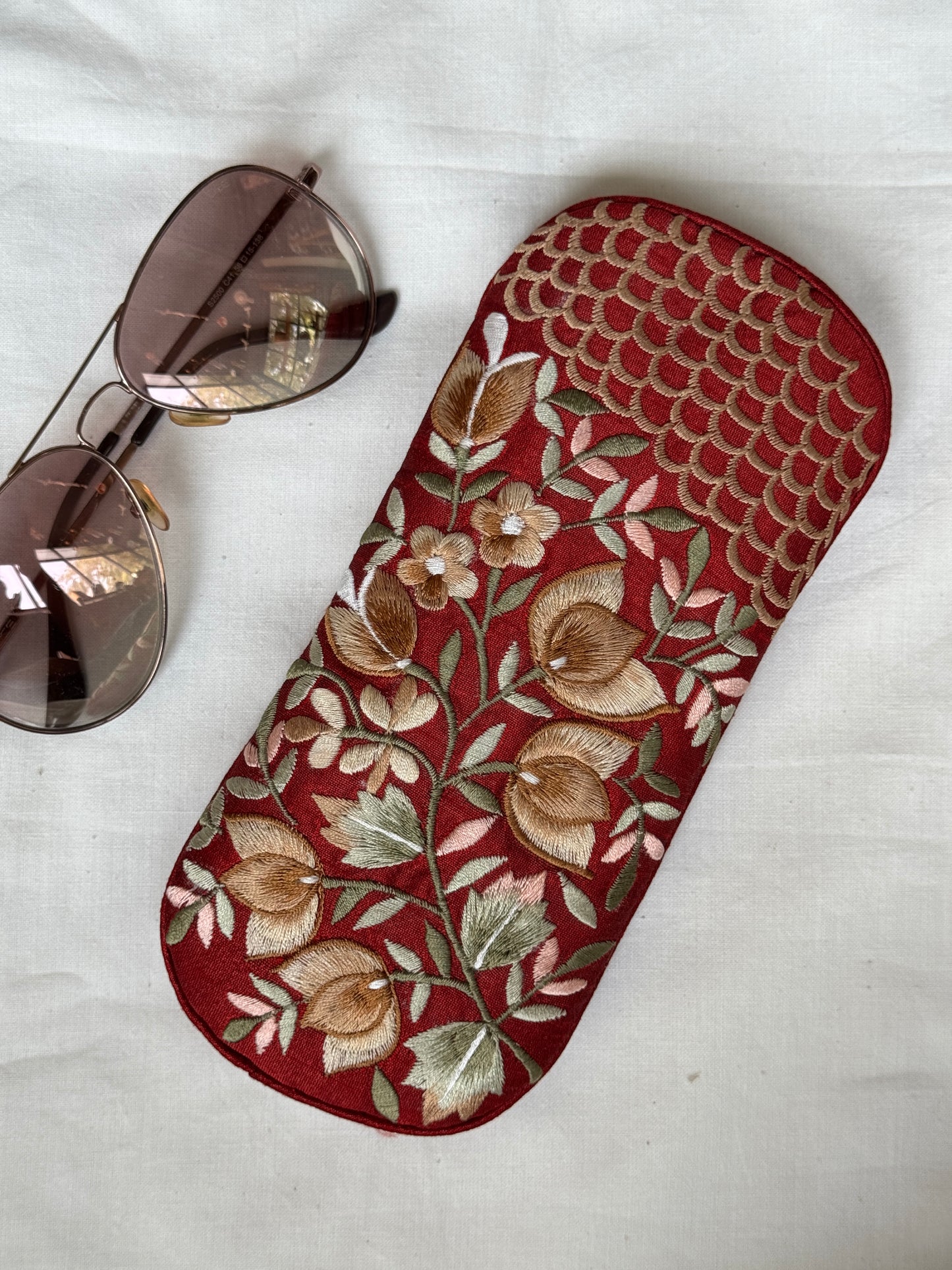Embroidered fabric based foam lined spectacles case