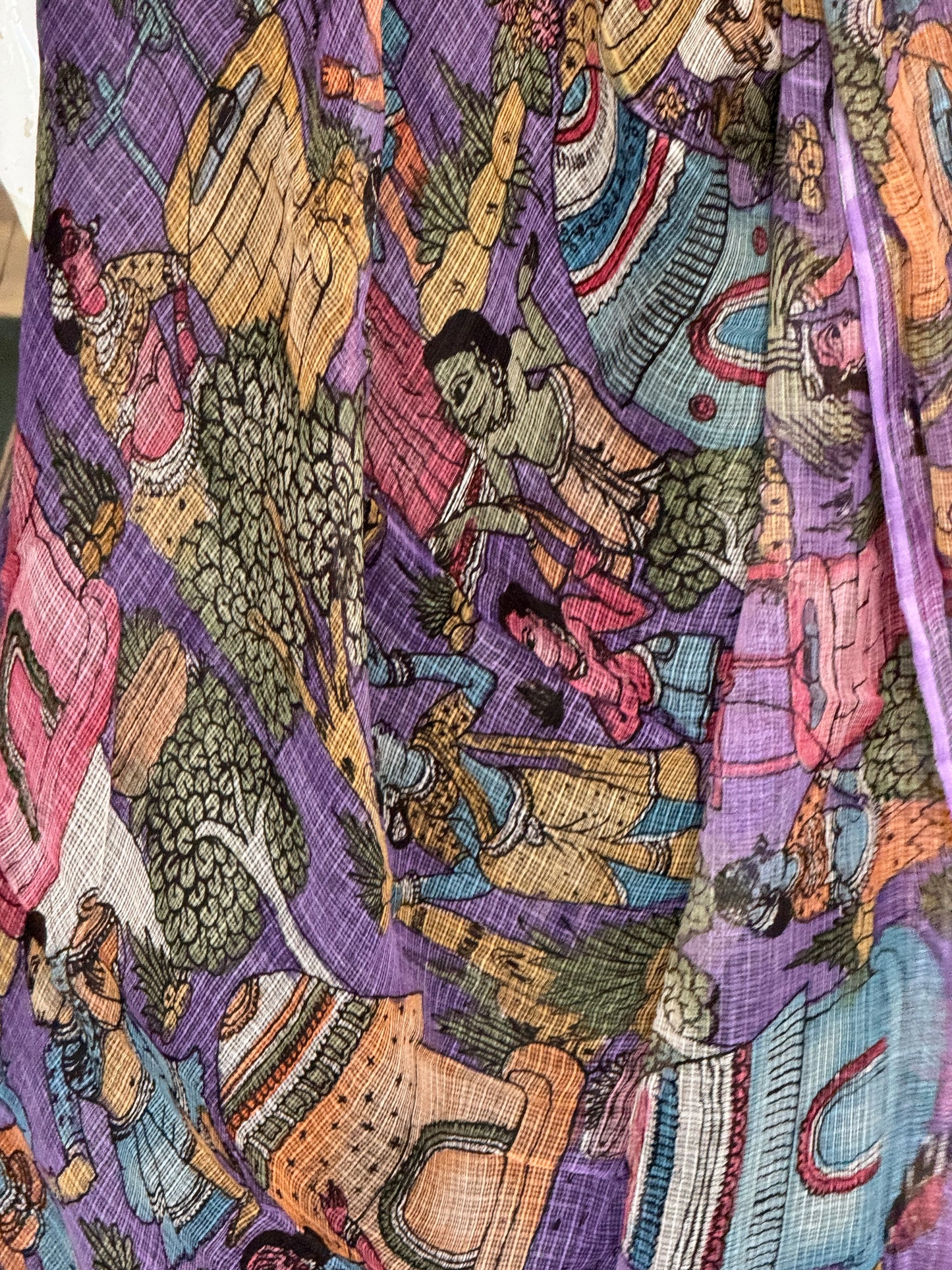 Lavender kota cotton dupatta with Pen Kalamkari hand painted design